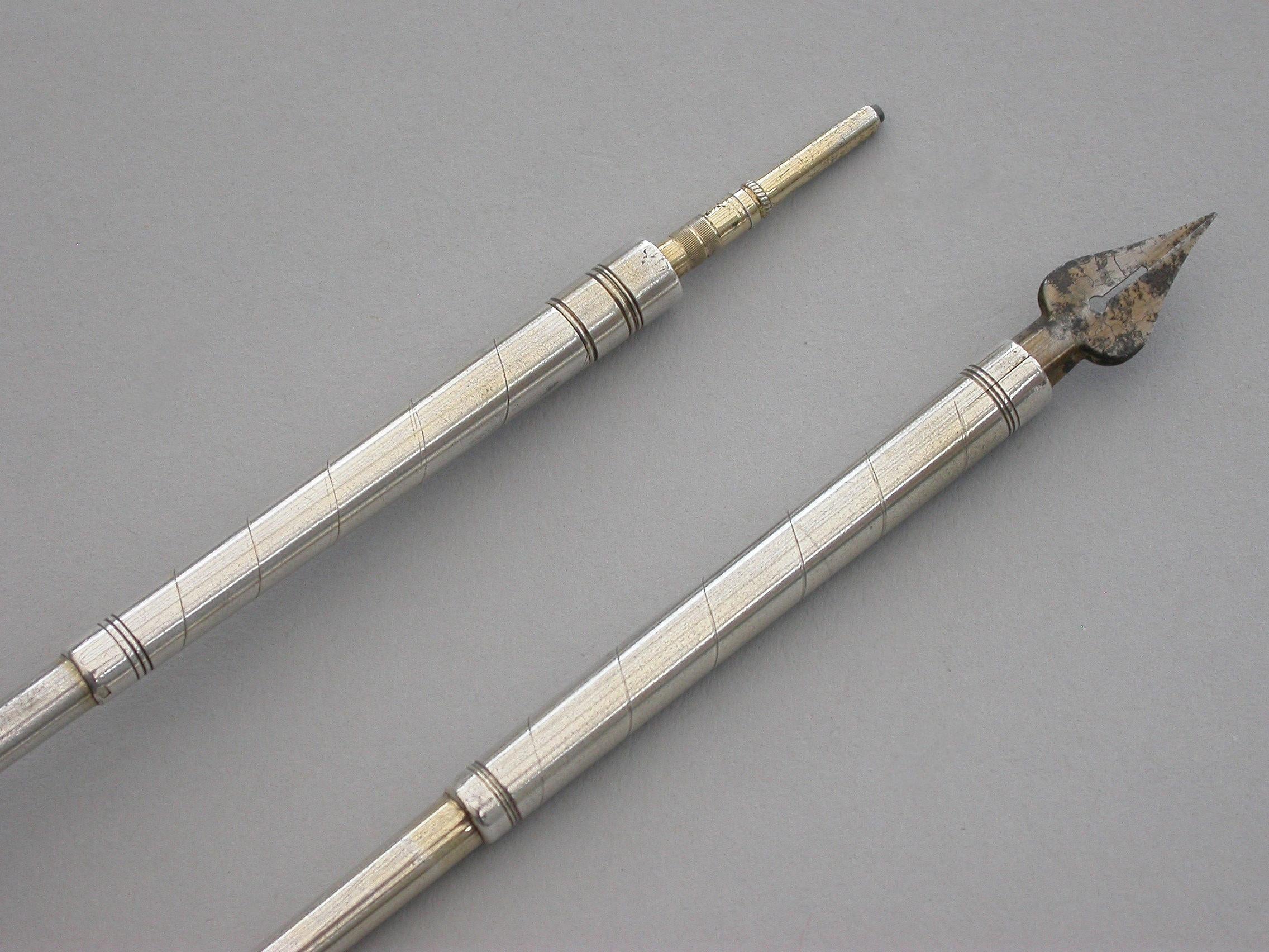 Pair of Novelty Silver & Nephrite Golf Club Propelling Pencil and Dip Pen In Good Condition For Sale In Sittingbourne, Kent