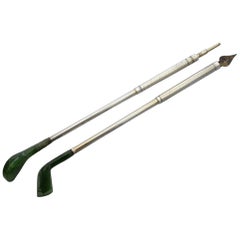 Vintage Pair of Novelty Silver & Nephrite Golf Club Propelling Pencil and Dip Pen