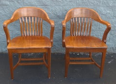 Pair Victorian Oak Bankers Desk Chairs