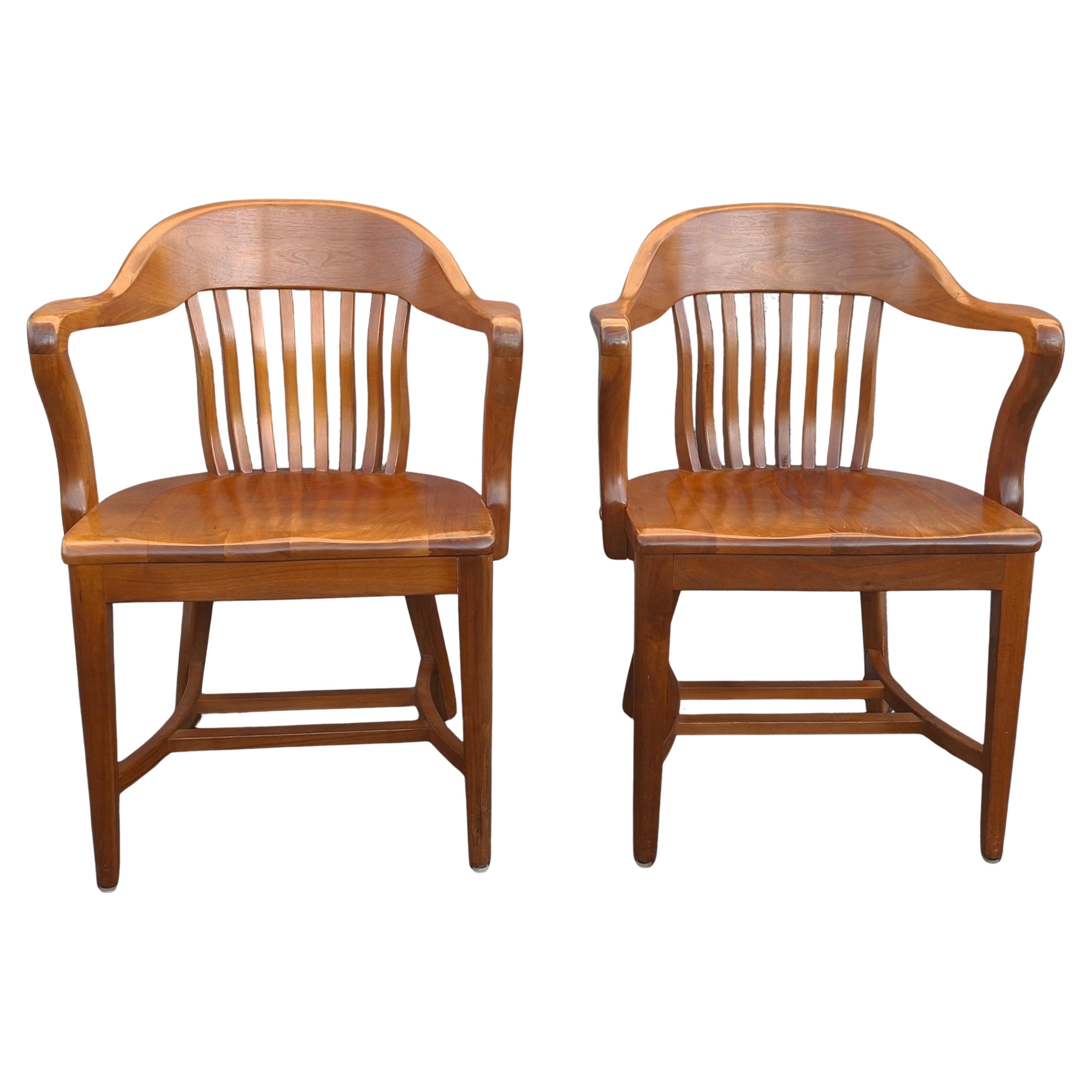 Pair Victorian Oak Bankers Desk Chairs