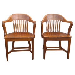 Pair Victorian Oak Bankers Desk Chairs