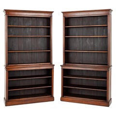 Pair Victorian Open Bookcases Mahogany Book Shelf 1870