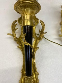Pair Victorian Ormolu Torch Sconces