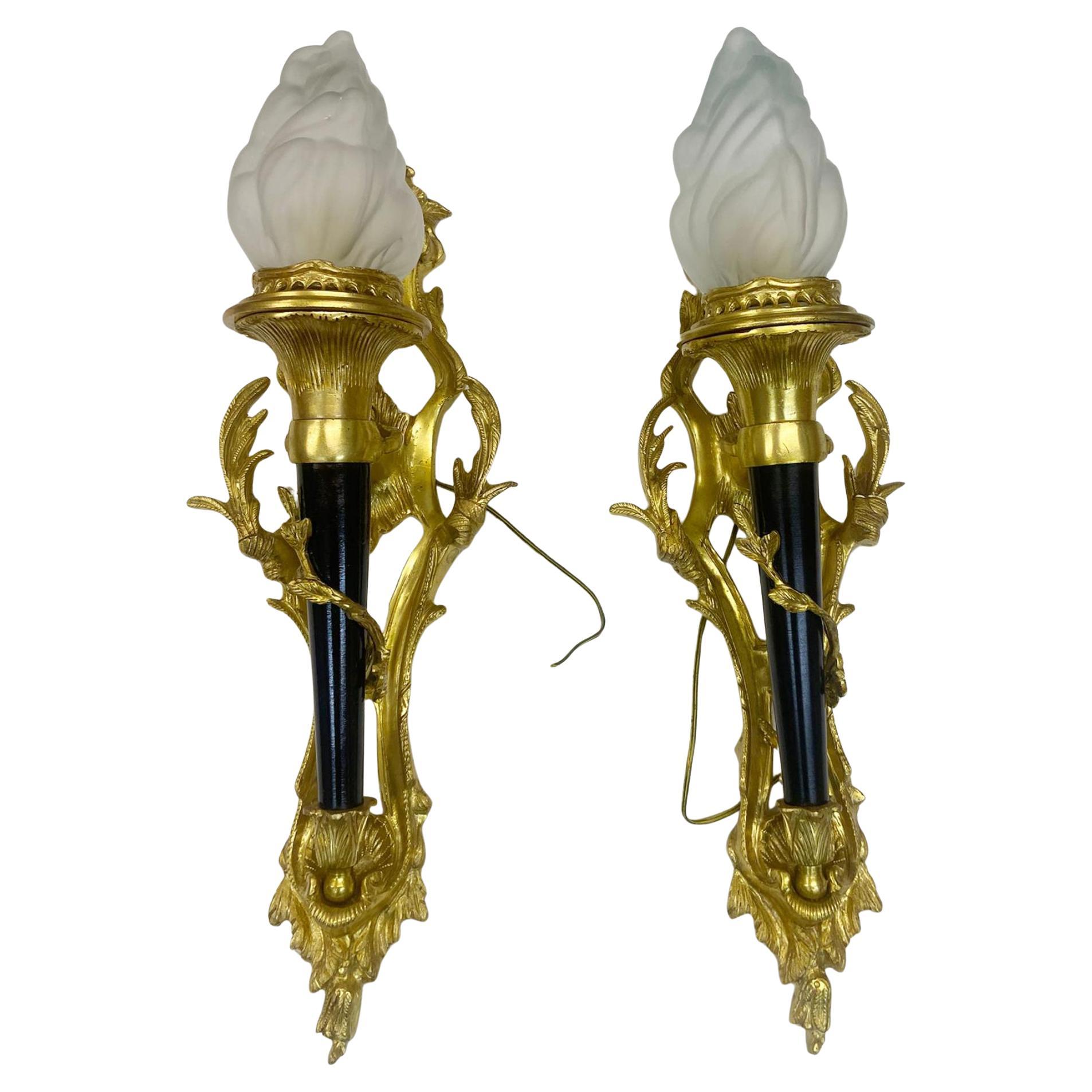 Pair Victorian Ormolu Torch Sconces For Sale