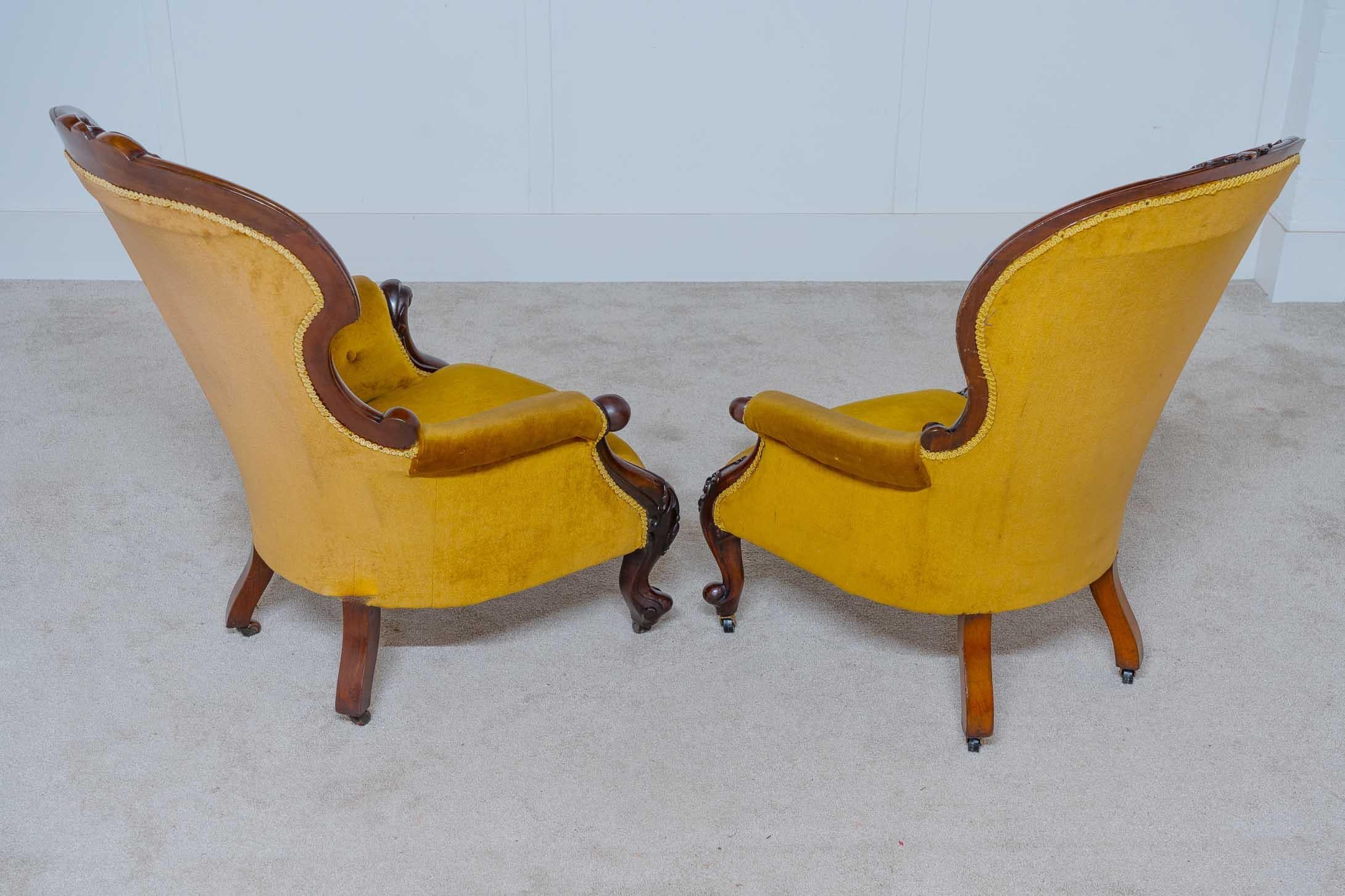 Late 19th Century Pair Victorian Parlour Chairs Antique Balloon Back 1880 For Sale