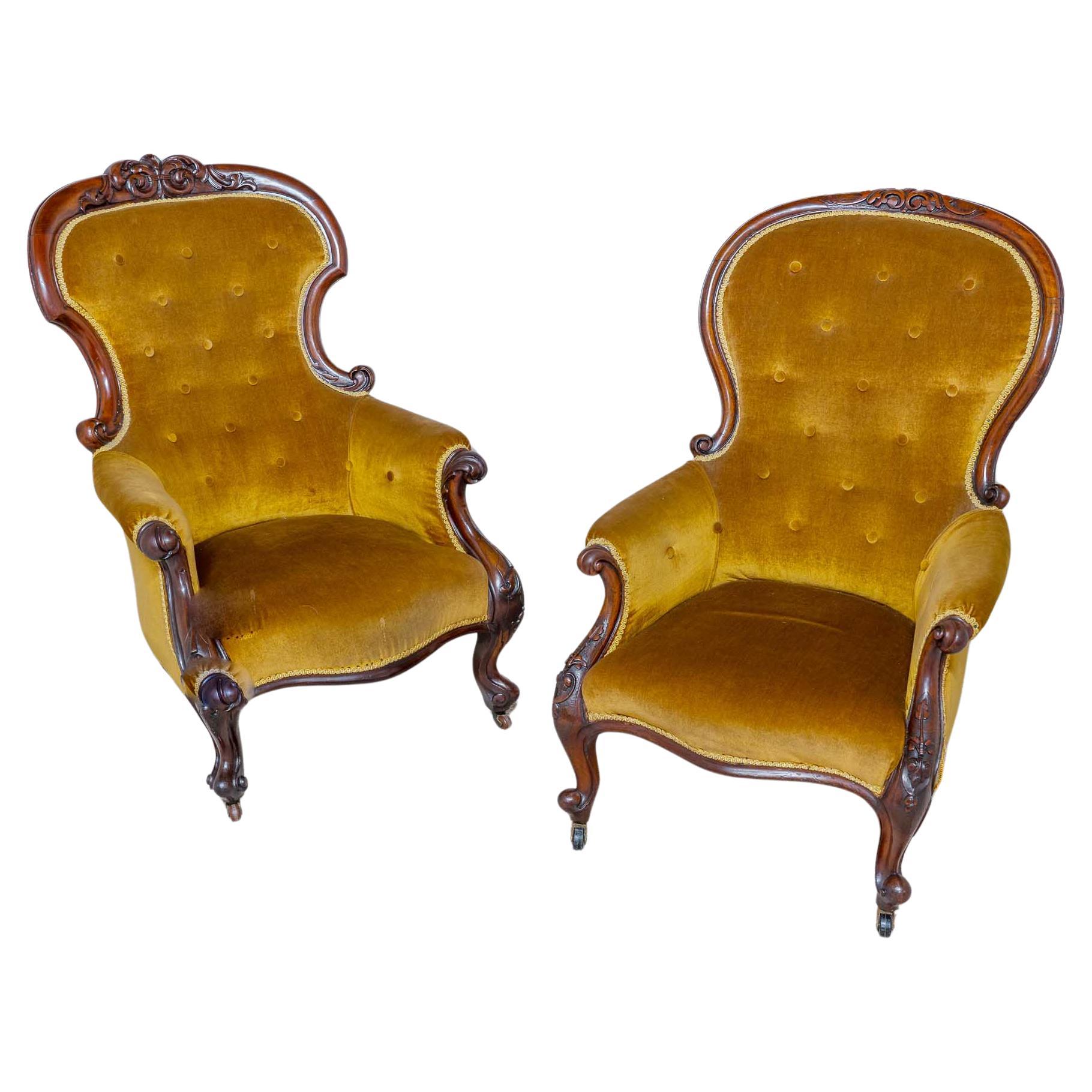 Pair Victorian Parlour Chairs Antique Balloon Back 1880 For Sale