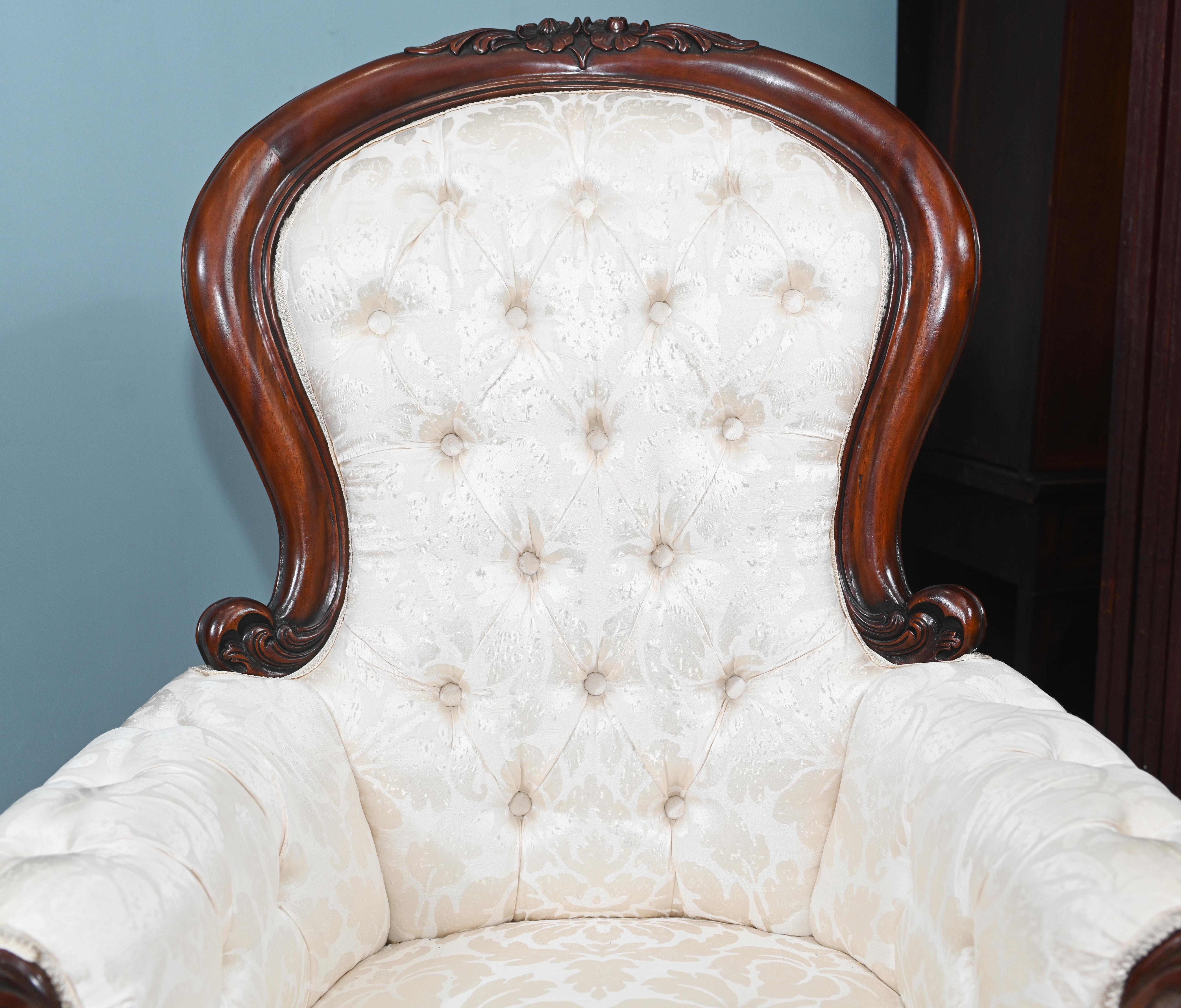 Pair Victorian Parlour Chairs Arm Revival For Sale 8