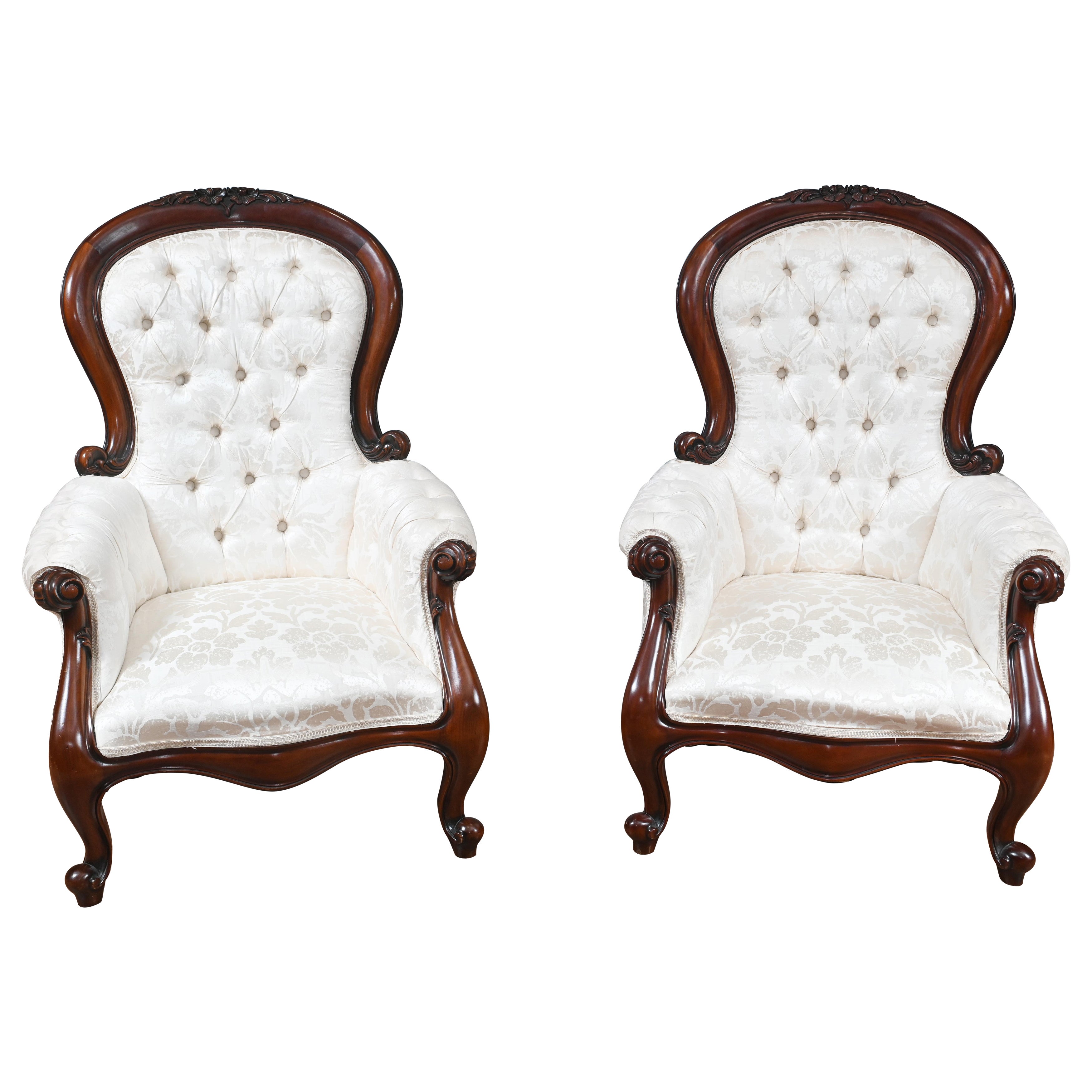 Pair Victorian Parlour Chairs Arm Revival For Sale