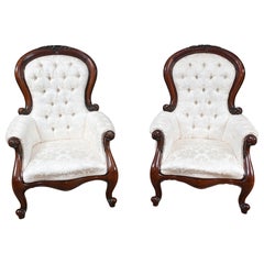 Pair Victorian Parlour Chairs Arm Revival