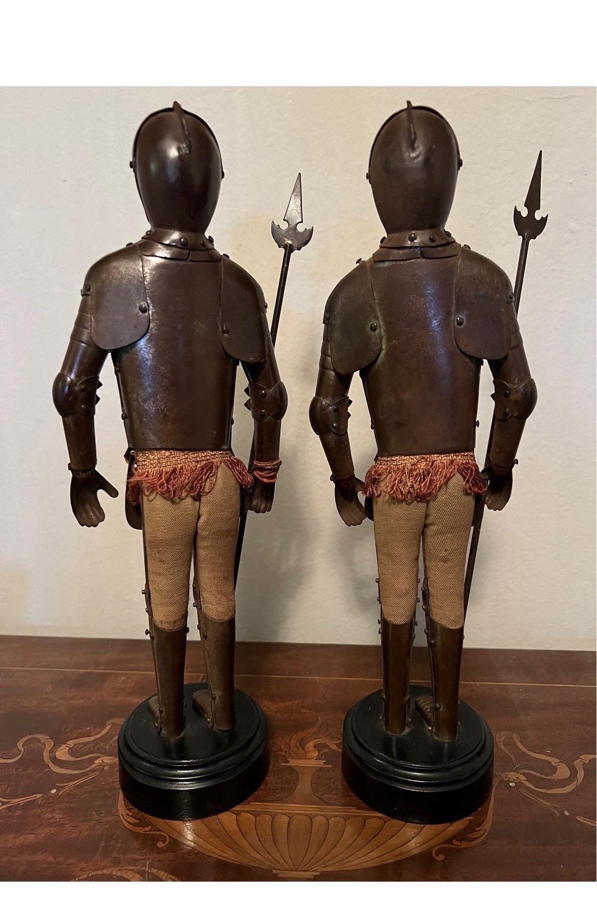 Pair, Victorian Period Hand Forged Suit of Armor Knight Figures, Articulating In Good Condition For Sale In Atlanta, GA