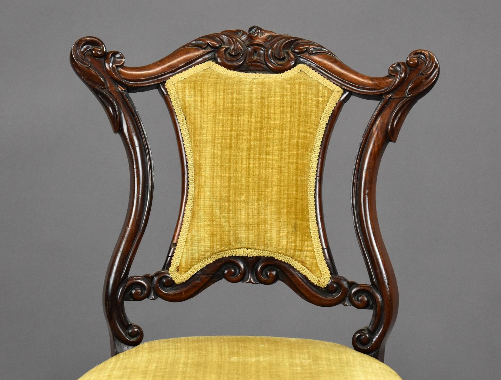 Mid-19th Century Pair Victorian Rosewood Chairs For Sale