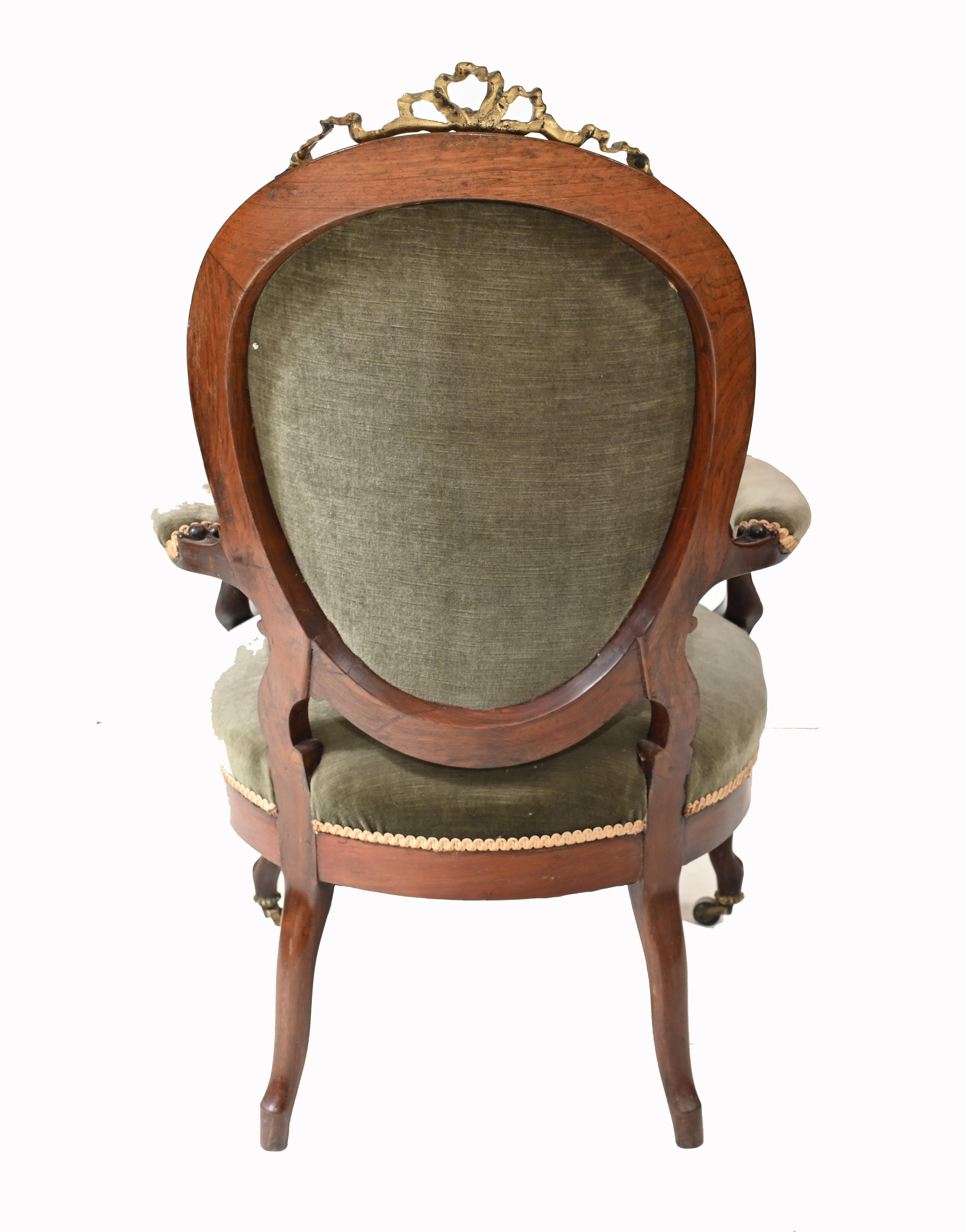 Pair Victorian Salon Chairs Arm, 1870 For Sale 1