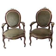 Used Pair Victorian Salon Chairs Arm, 1870