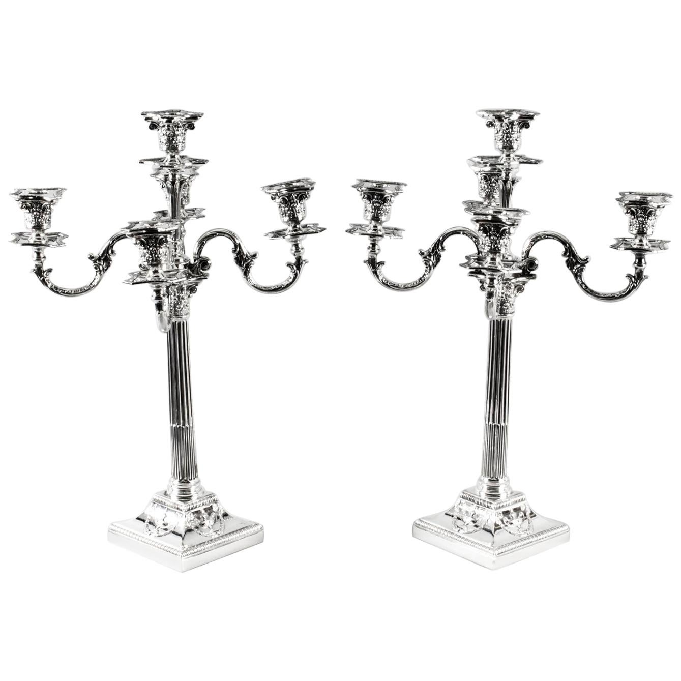 Pair Victorian Silver Plated Five-Light Candelabra by Elkington 19th Century For Sale