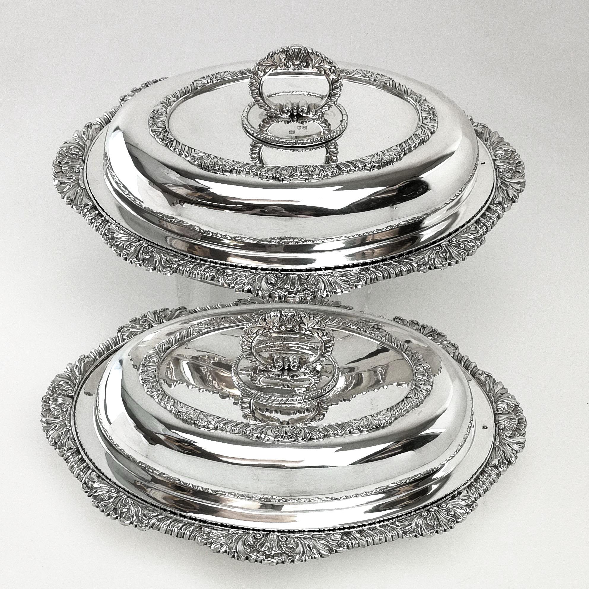 Pair of Antique Victorian Sterling Silver Entree Dishes / Serving Dishes 1843  2