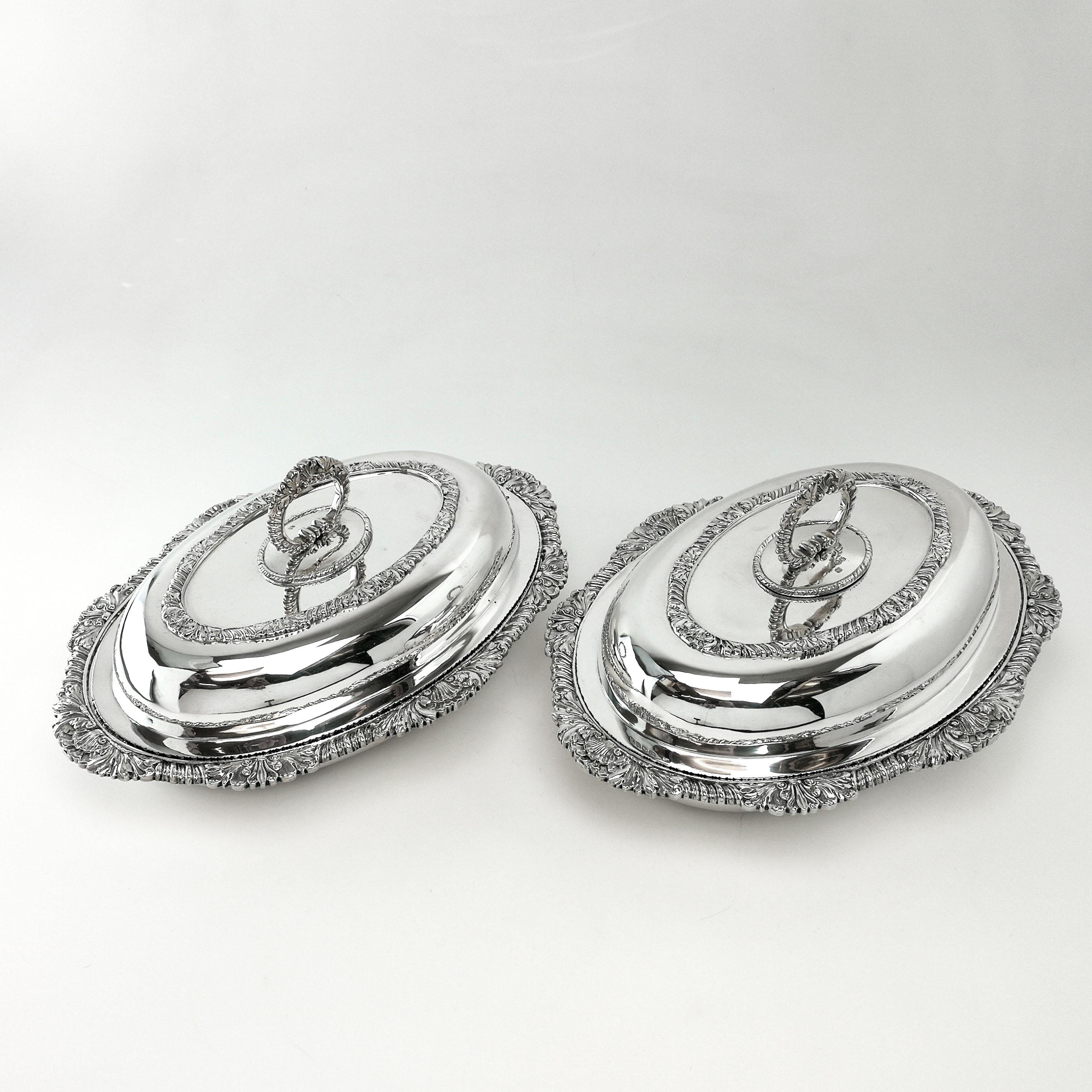 Pair of Antique Victorian Sterling Silver Entree Dishes / Serving Dishes 1843  3
