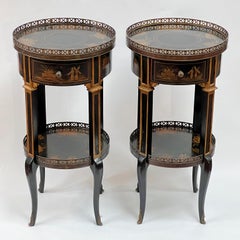 Pair Victorian Style Chinoiserie Black Lacquered Stands / Side Tables