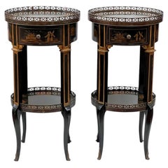 Pair Victorian Style Chinoiserie Black Lacquered Stands / Side Tables