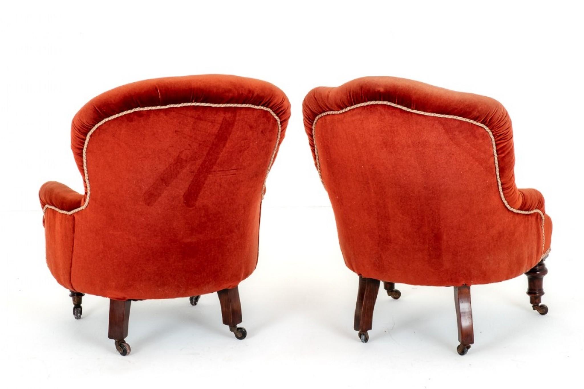 Pair Victorian Tub Chairs Upholstered Salon 1860 For Sale at 1stDibs