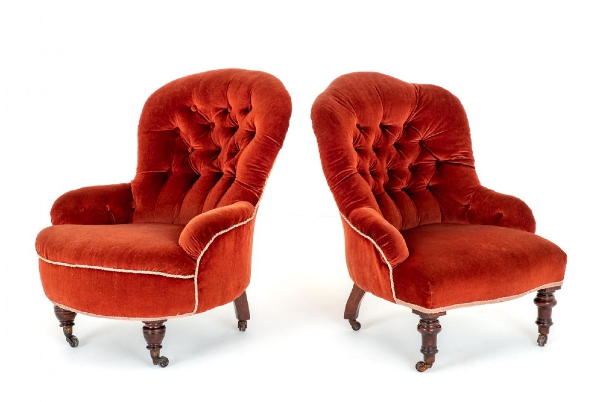 Pair Victorian Tub Chairs Upholstered Salon 1860 3
