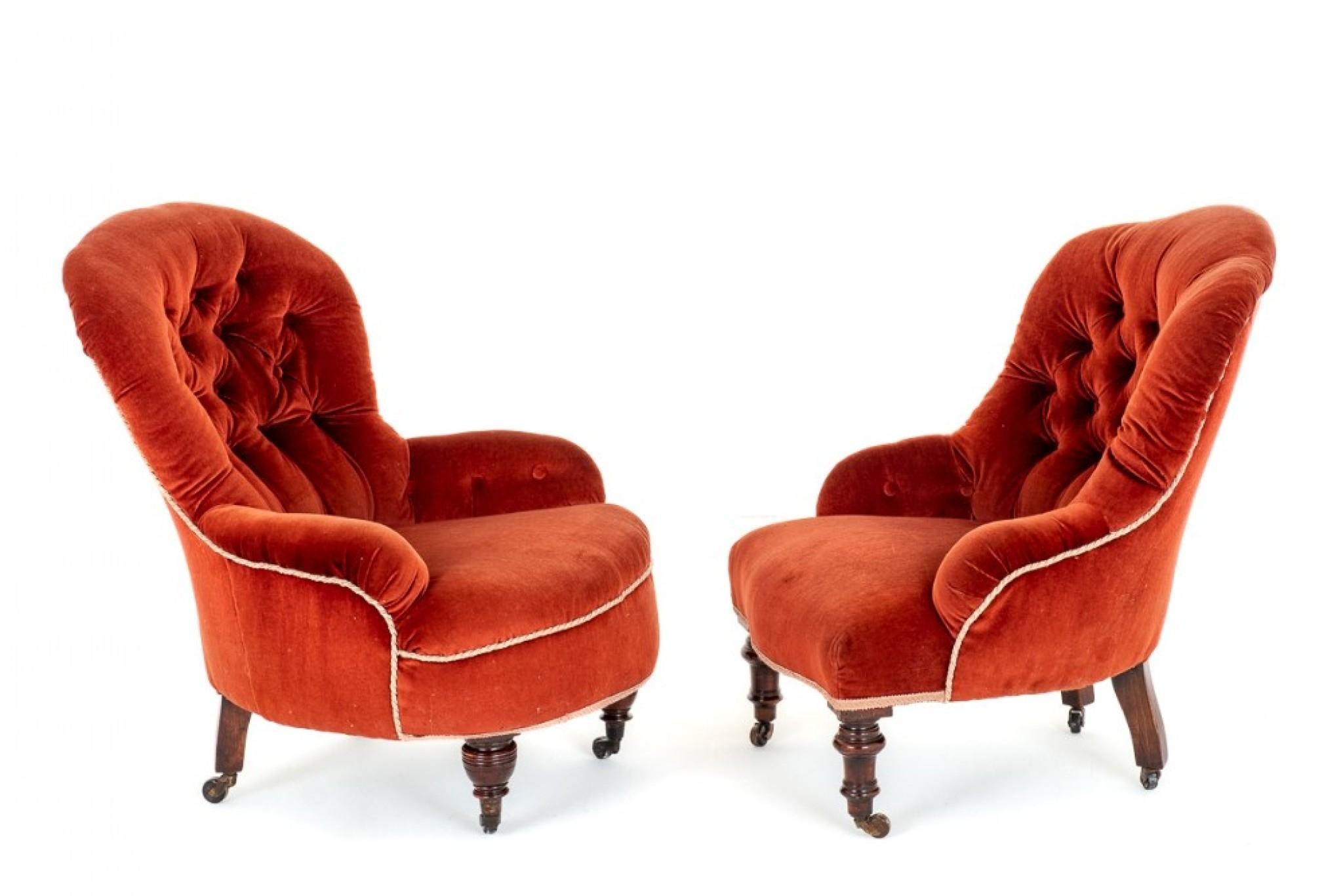 Pair Victorian Tub Chairs Upholstered Salon 1860 4