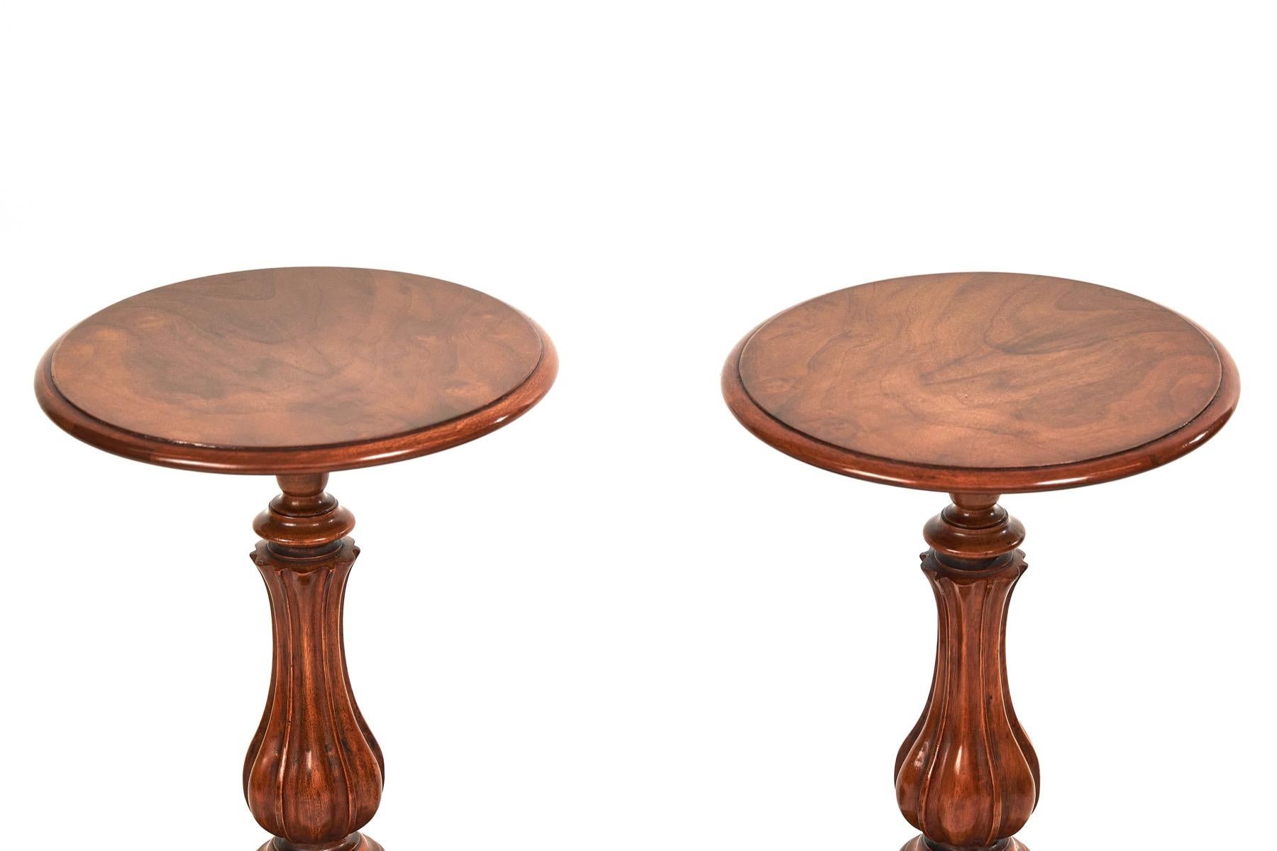 British Pair Victorian Walnut & Carved Lamp Tables For Sale