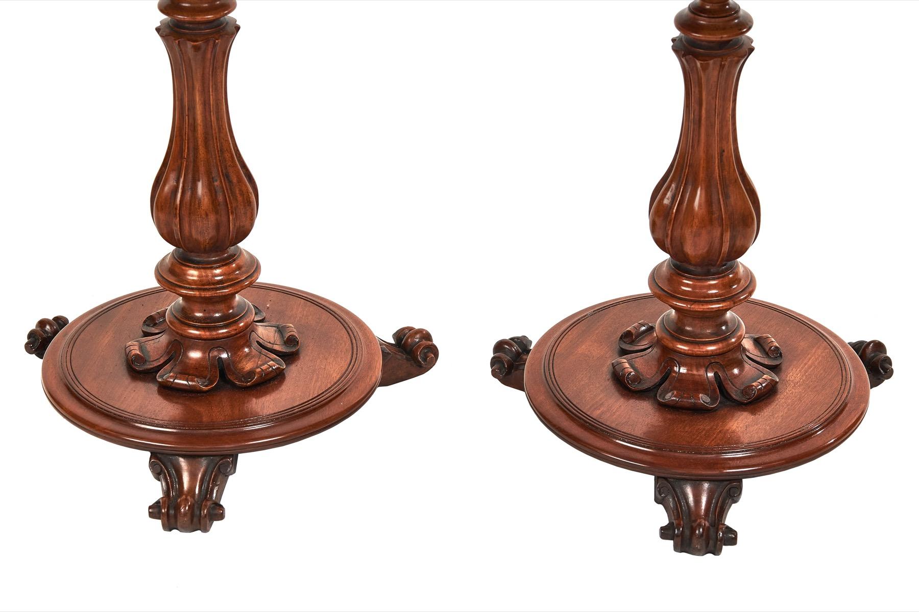 Pair Victorian Walnut & Carved Lamp Tables In Good Condition For Sale In Dereham, GB