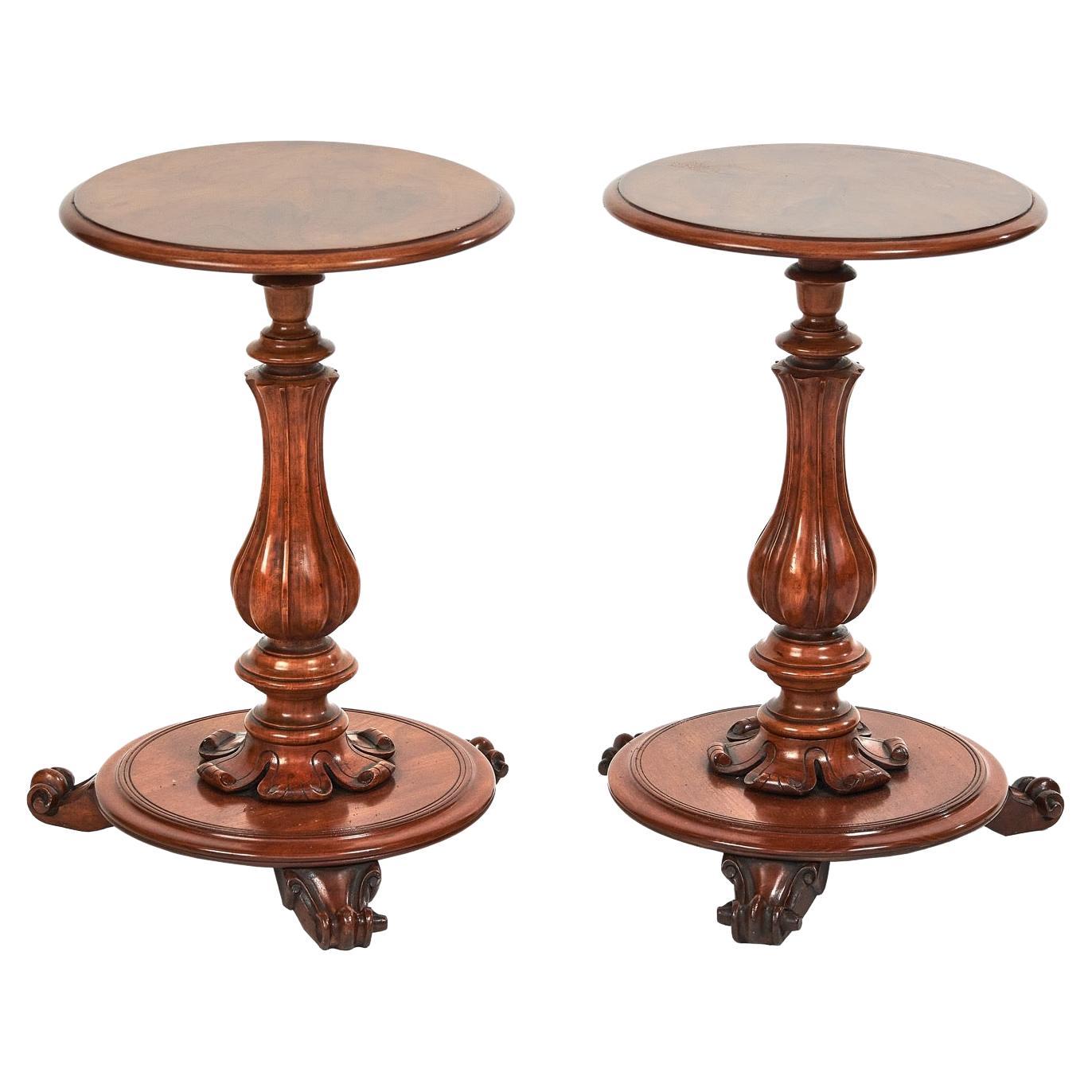 Pair Victorian Walnut & Carved Lamp Tables For Sale