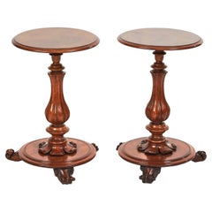 Pair Victorian Walnut & Carved Lamp Tables