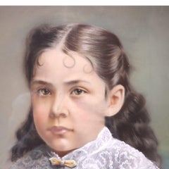 Pair Victorian Watercolor Portraits, Sister & Brother, Original Frames, c1890