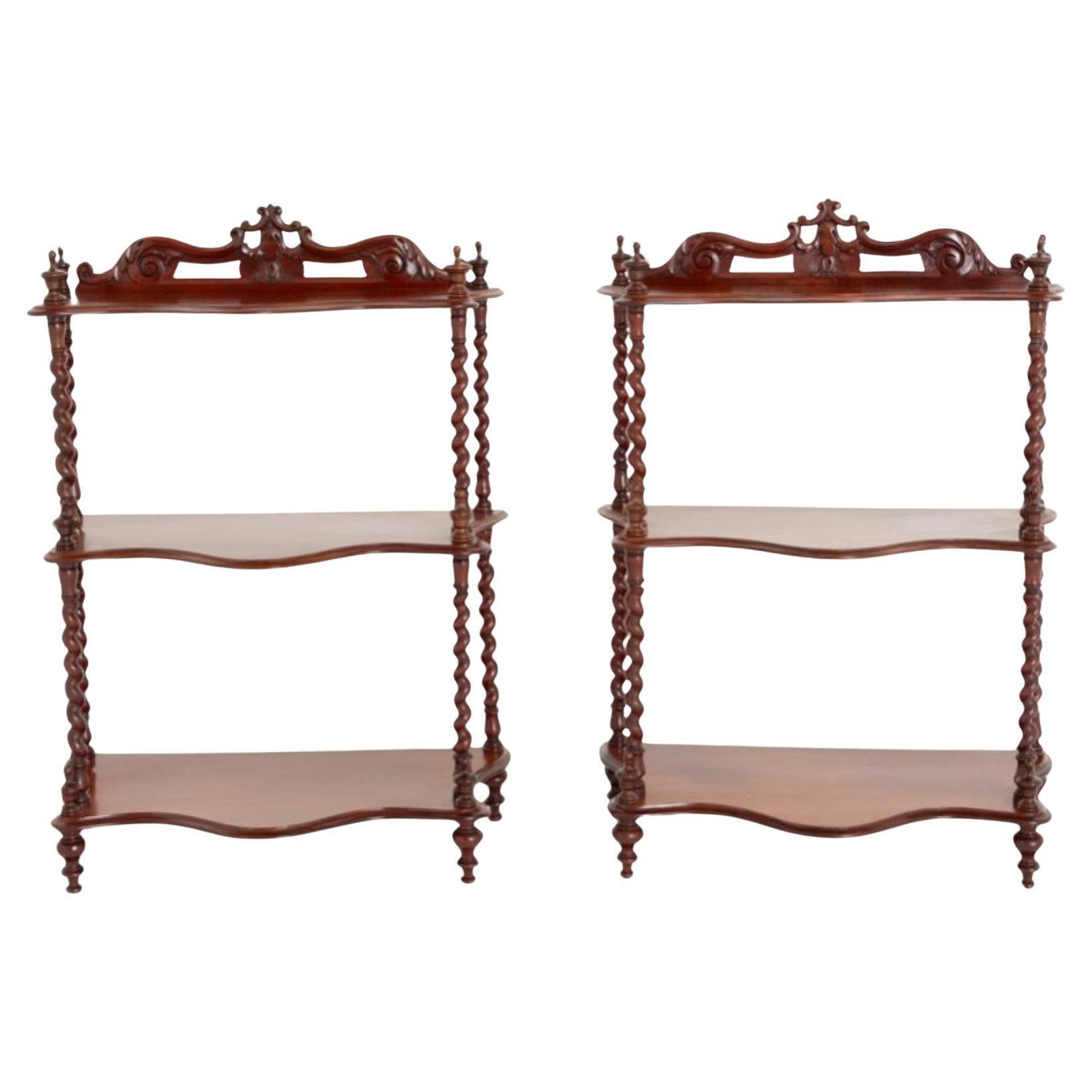 Pair Victorian Whatnot Bookshelves Mahogany 1870