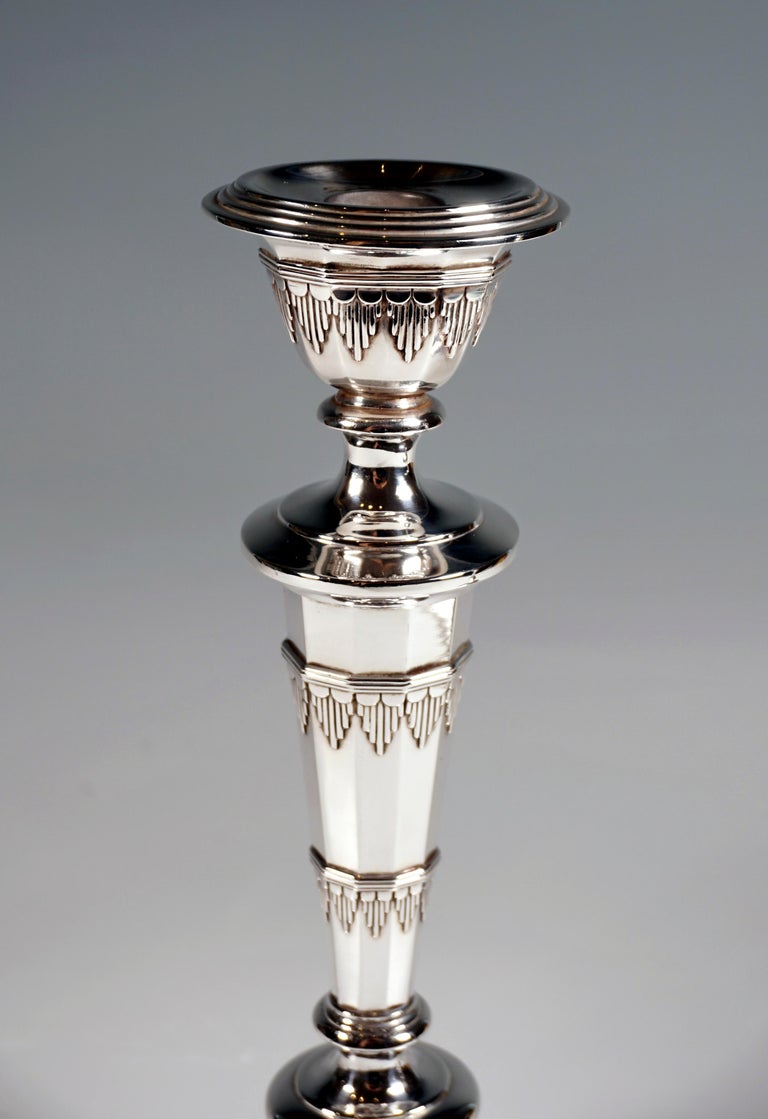Austrian Pair Viennese Silver Art Nouveau Candle Holders by Rudolf Steiner, around 1900 For Sale