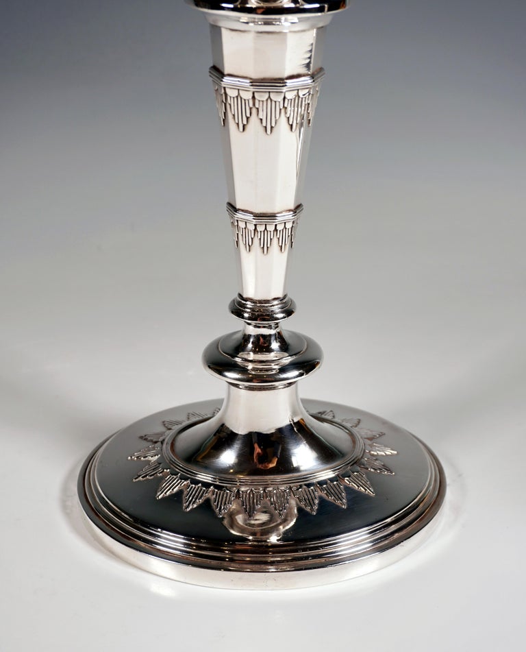 Hand-Crafted Pair Viennese Silver Art Nouveau Candle Holders by Rudolf Steiner, around 1900 For Sale