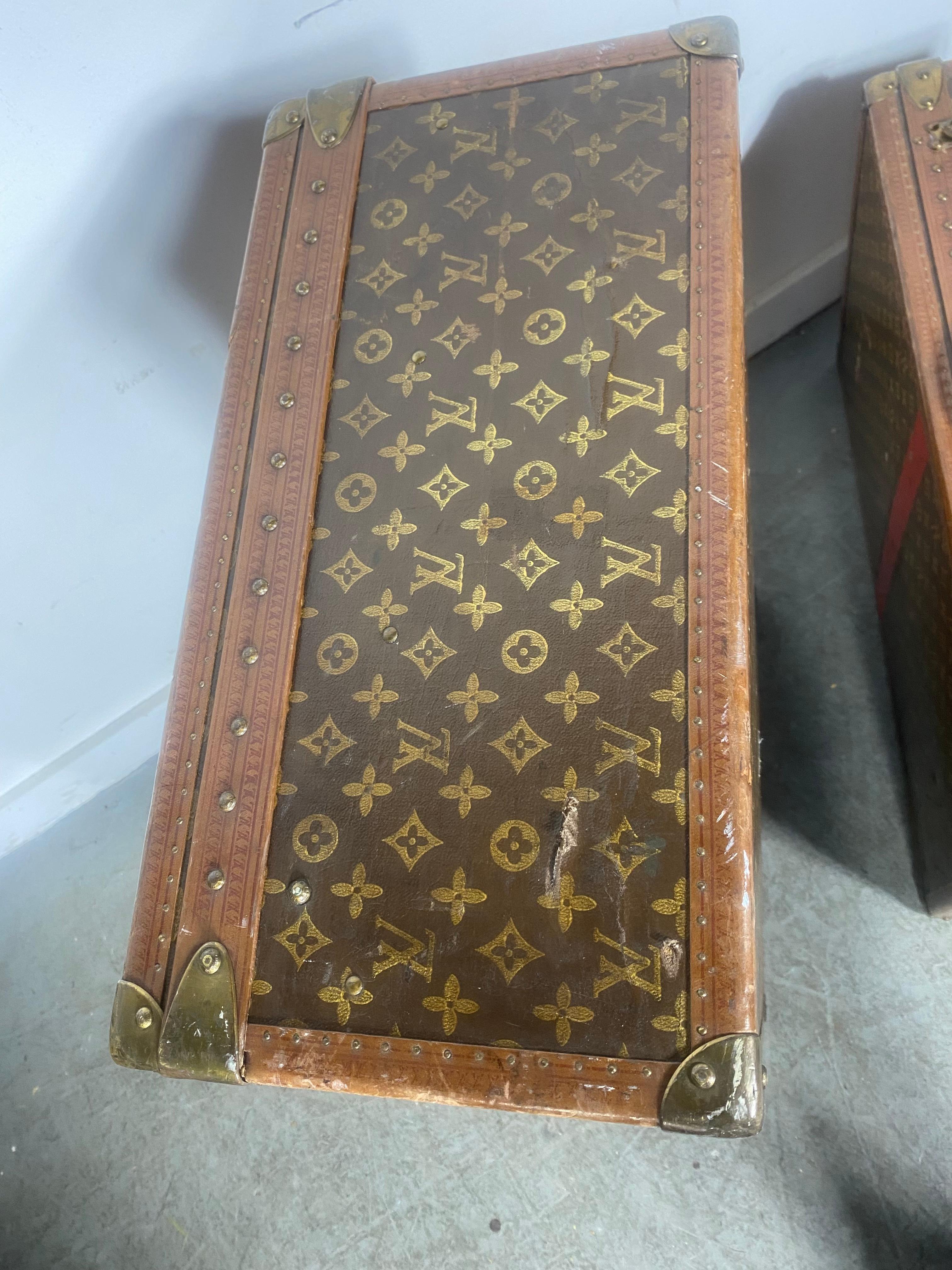 Pair Vintage 1920's, 30's Louis Vuitton Alzer 80 and 70 monogram luggage  For Sale 11