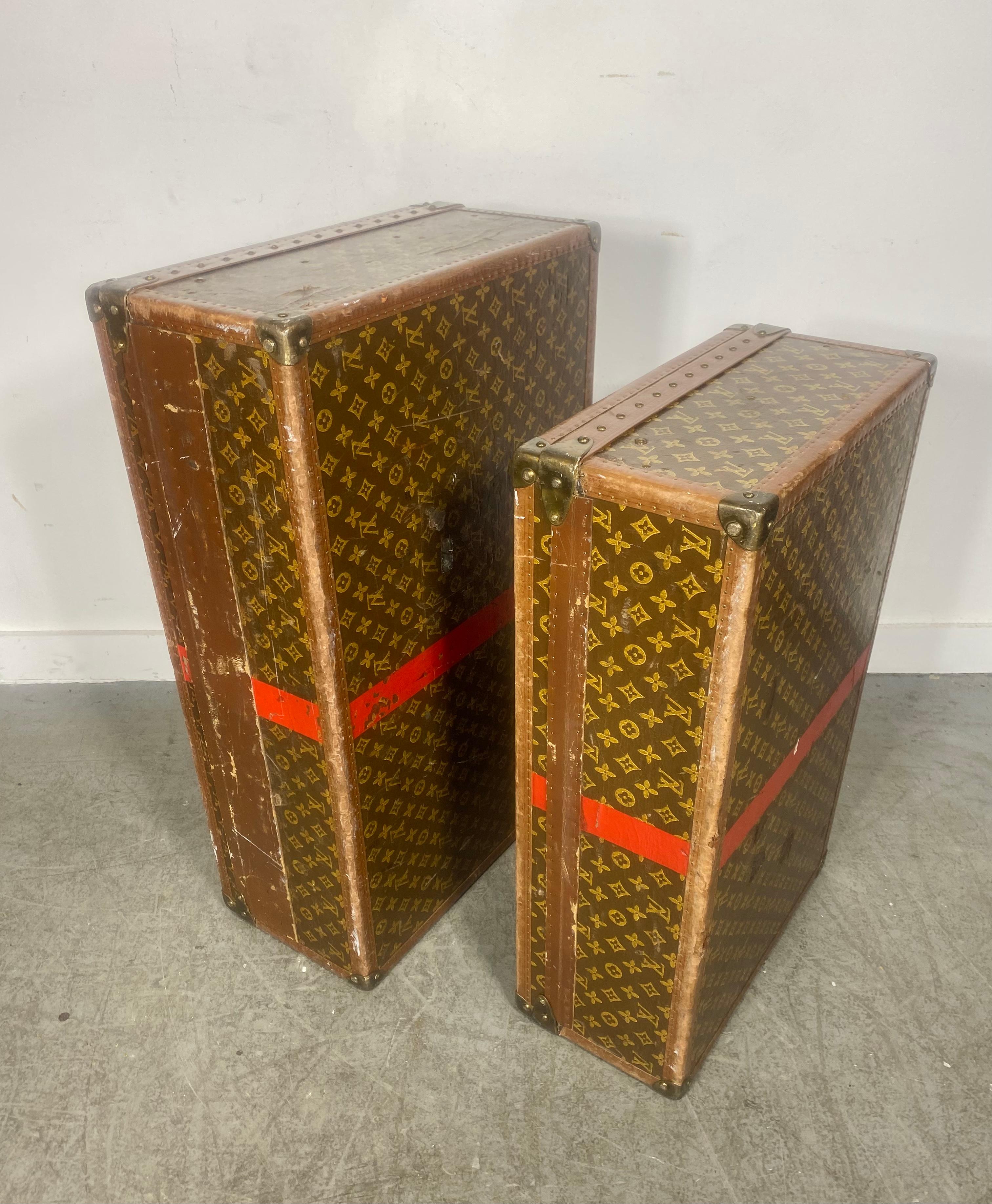 Pair Vintage 1920's, 30's Louis Vuitton Alzer 80 and 70 monogram luggage  For Sale 12
