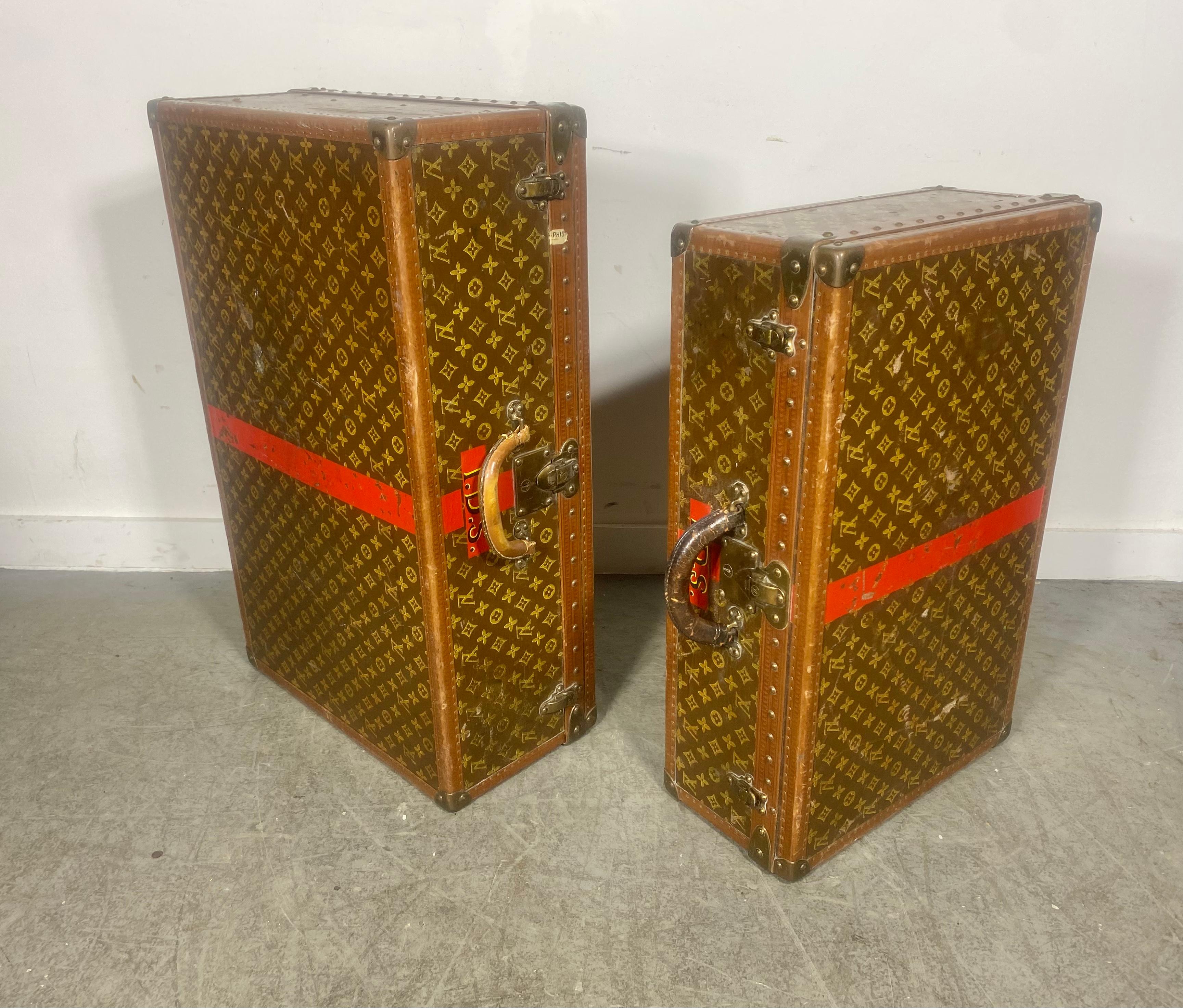 Pair Vintage 1920's, 30's Louis Vuitton Alzer 80 and 70 monogram luggage  For Sale 13
