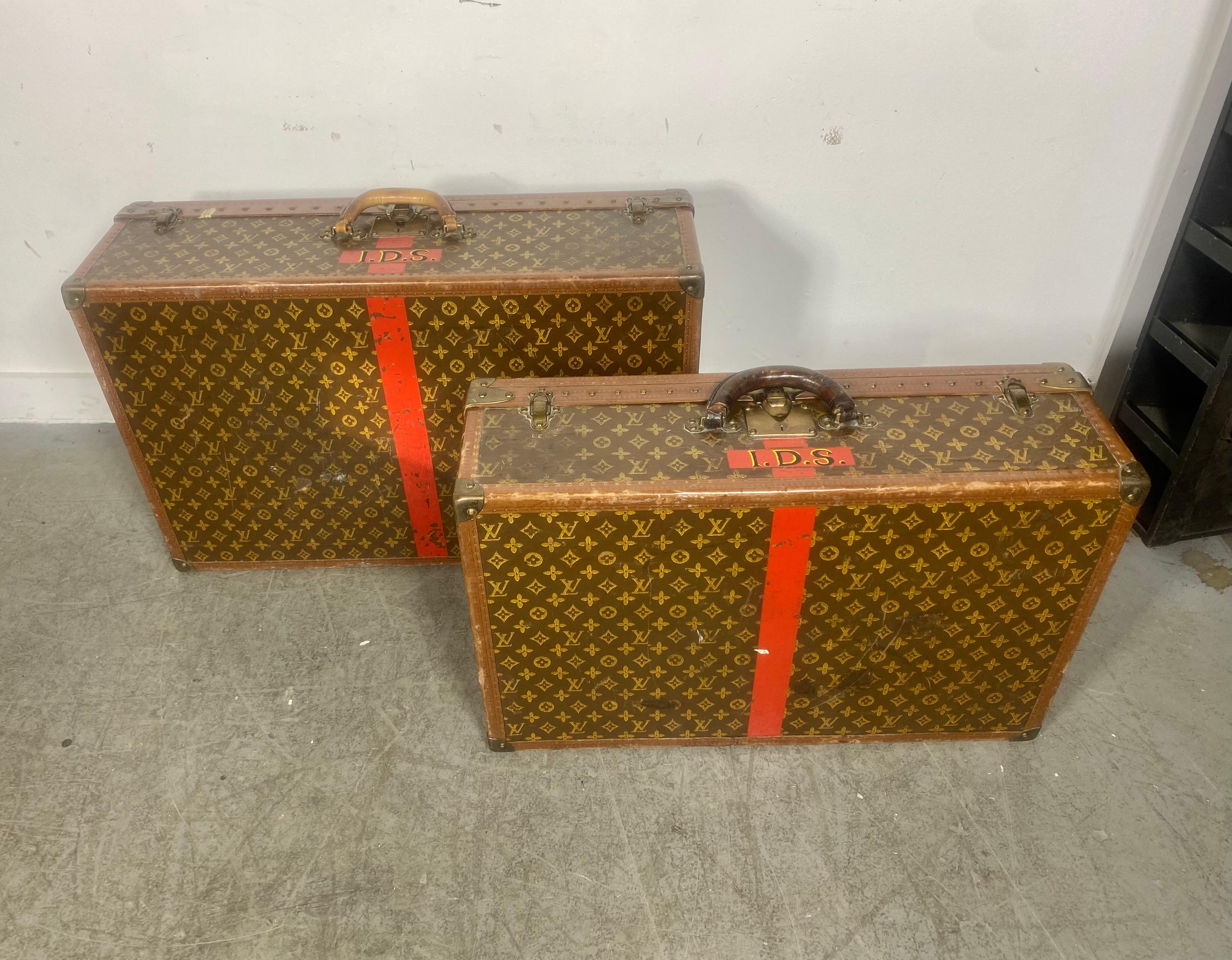 Mid-20th Century Pair Vintage 1920's, 30's Louis Vuitton Alzer 80 and 70 monogram luggage  For Sale