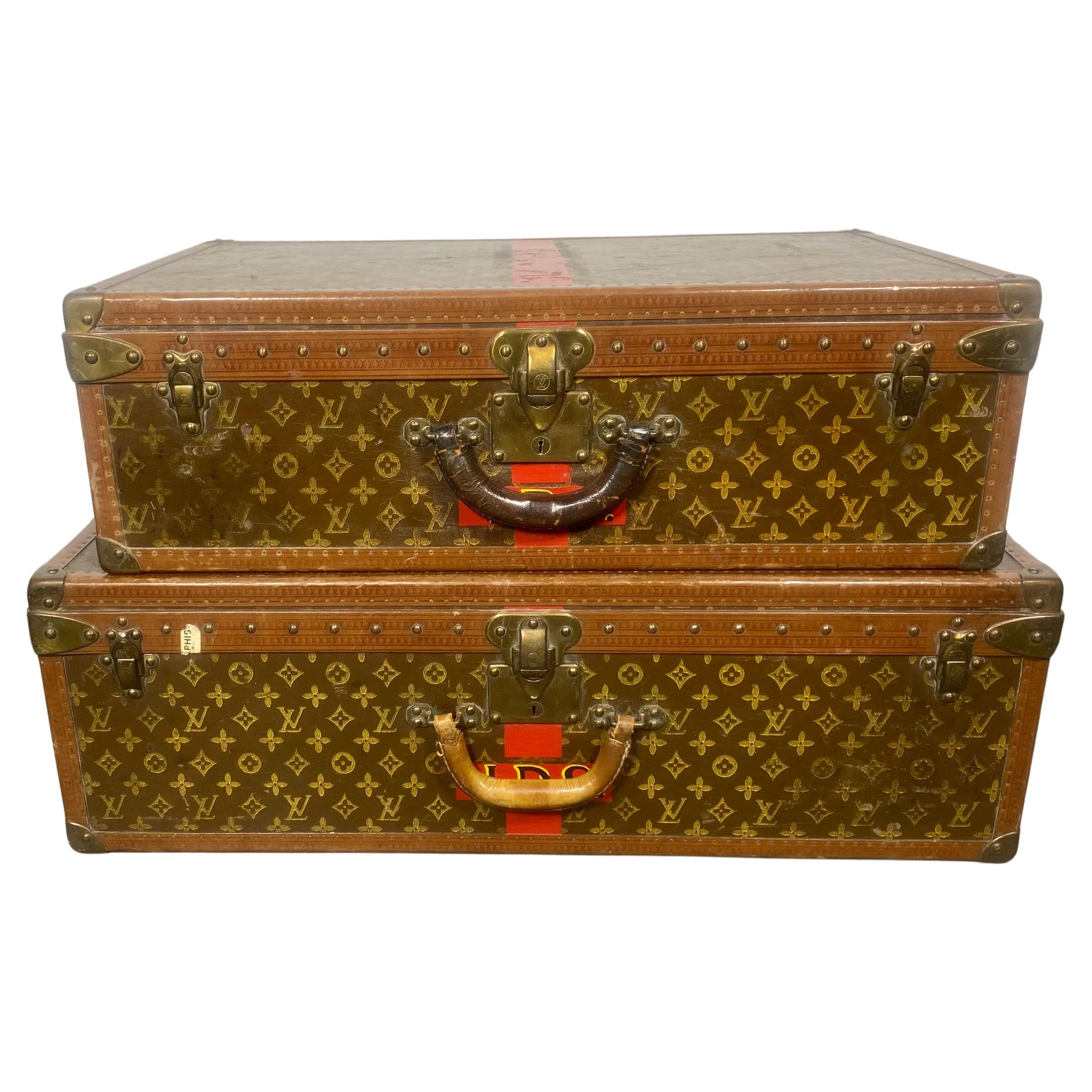Pair Vintage 1920's, 30's Louis Vuitton Alzer 80 and 70 monogram luggage  For Sale