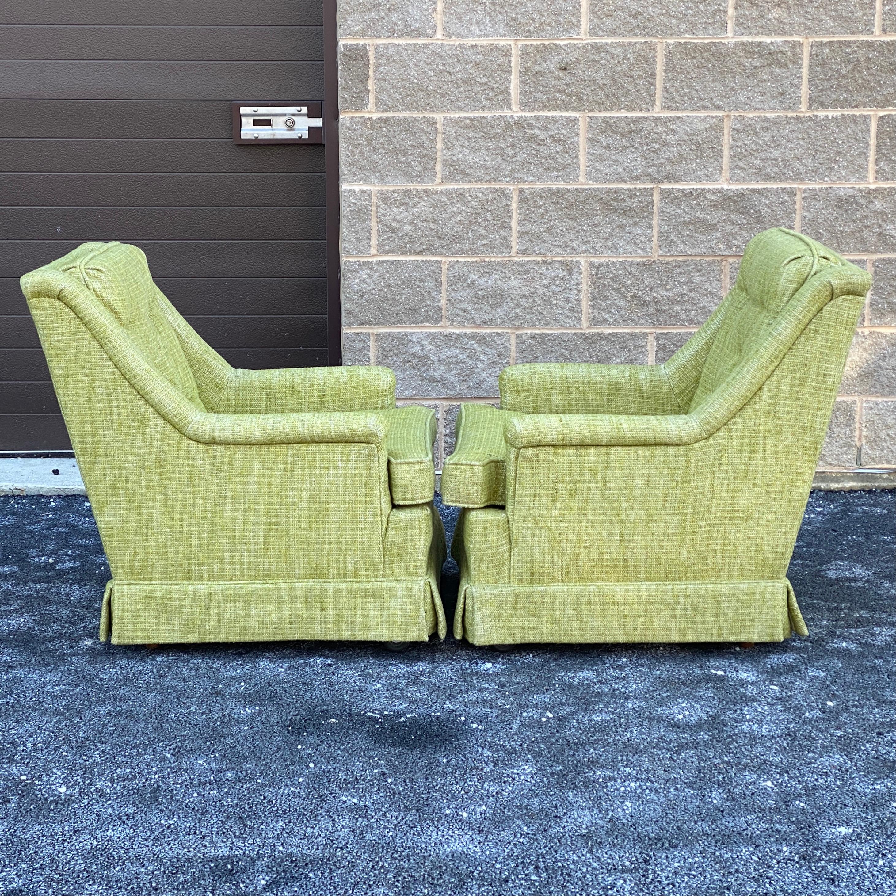 Pair Vintage 1970s Flexsteel Green Lounge Chairs For Sale 3