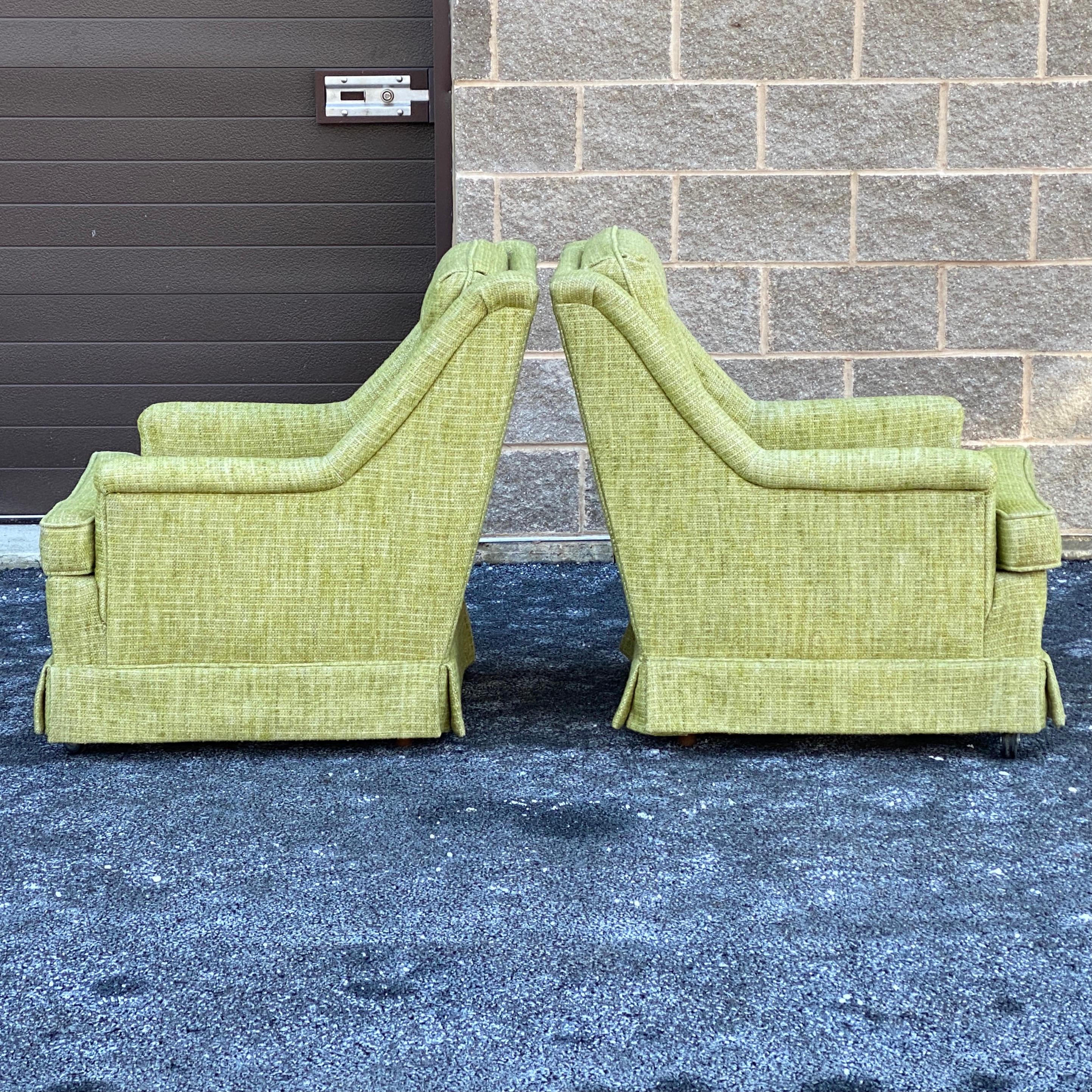 Pair Vintage 1970s Flexsteel Green Lounge Chairs For Sale 5