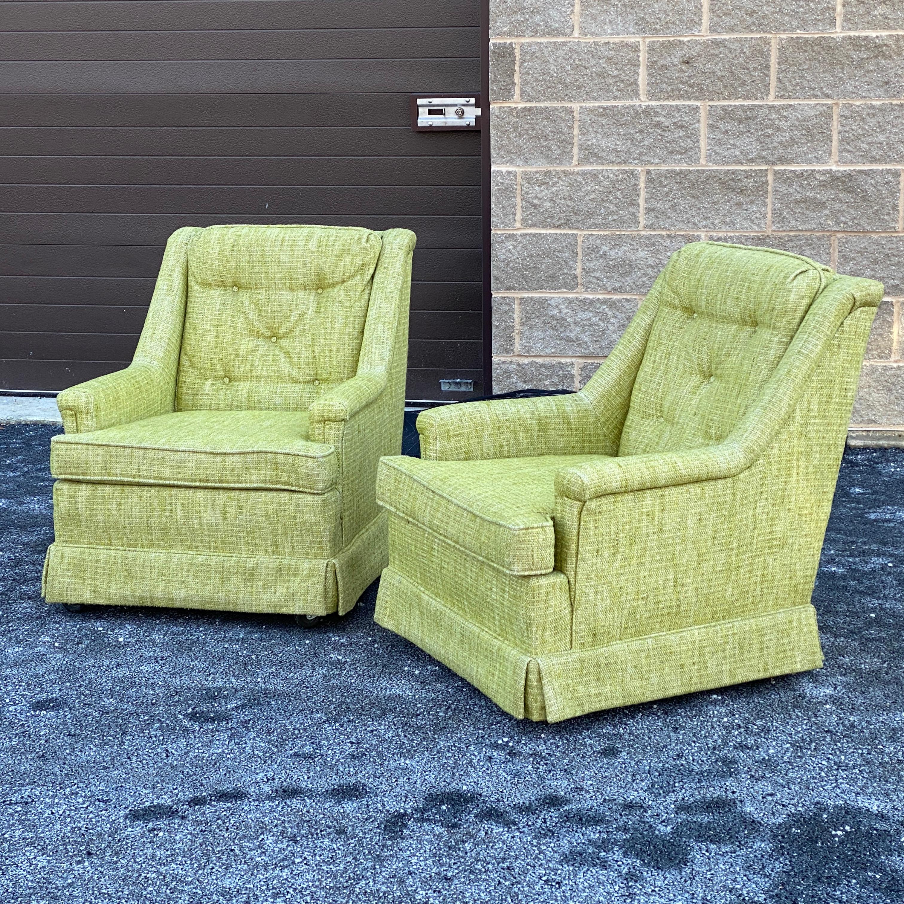 Pair Vintage 1970s Flexsteel Green Lounge Chairs For Sale 8