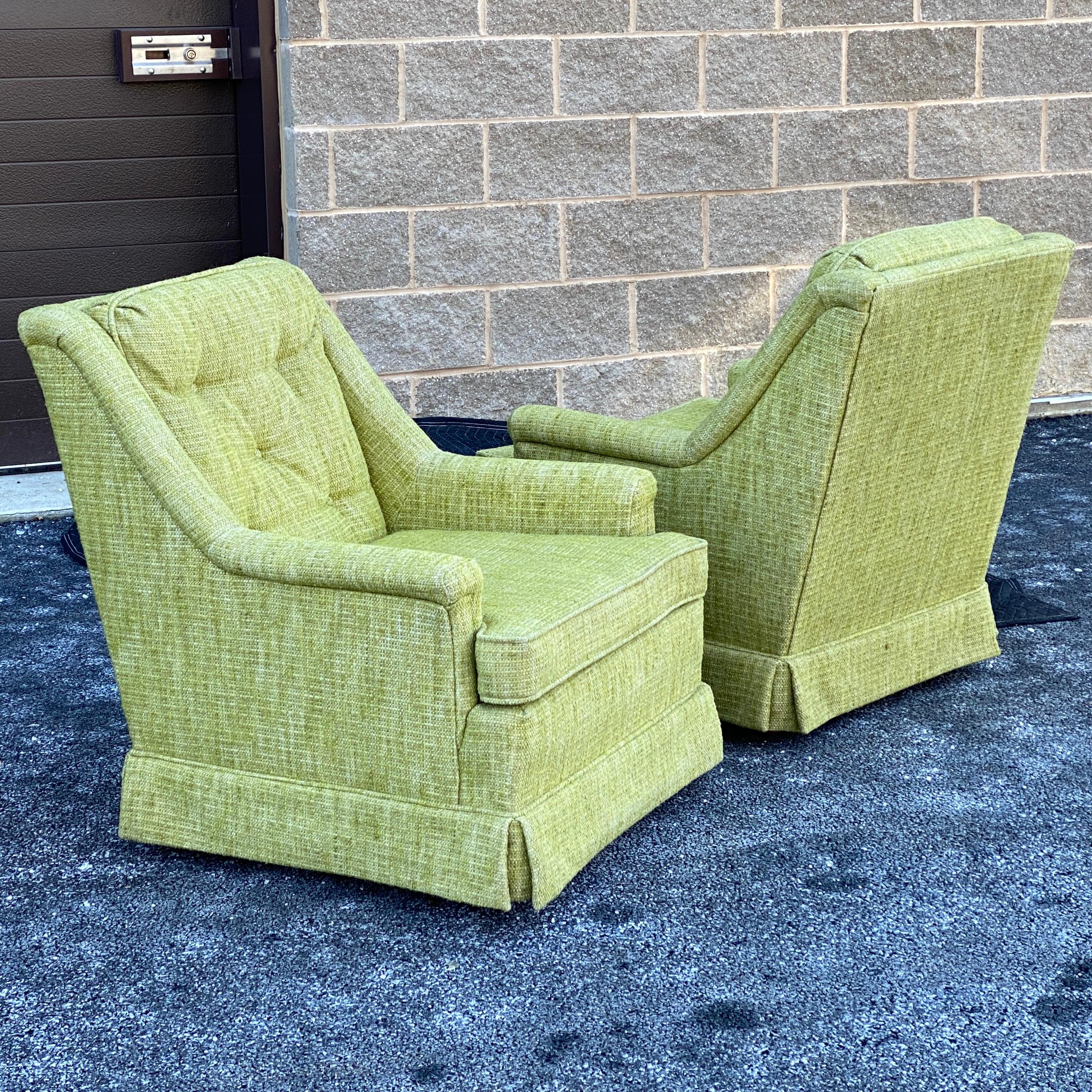 Pair Vintage 1970s Flexsteel Green Lounge Chairs For Sale 9