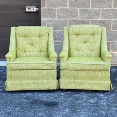 Pair Vintage 1970s Flexsteel Green Lounge Chairs
