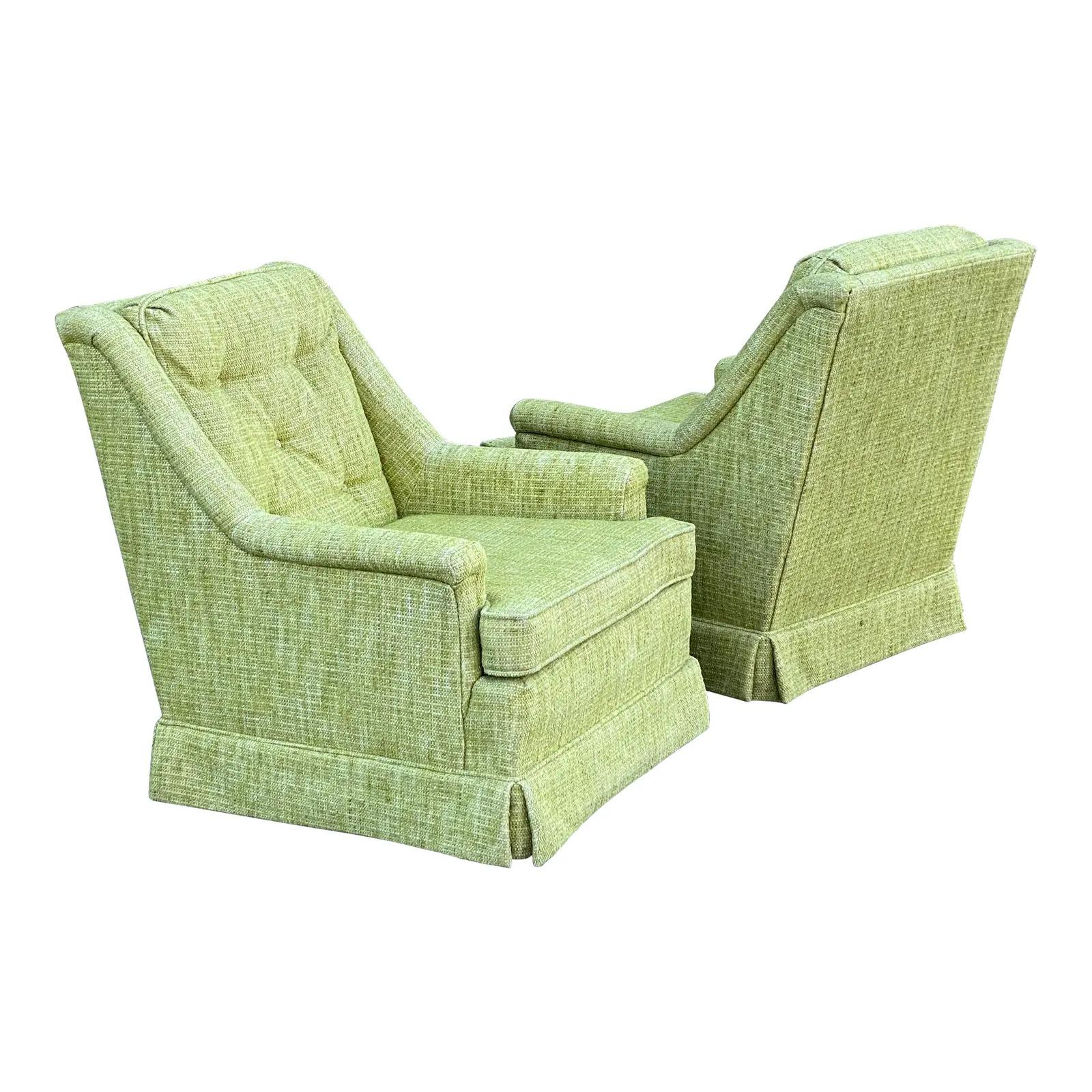 Paire de fauteuils de salon vintage verts Flexsteel des années 1970 en vente