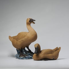 Pair Vintage 1980-1990 Chinese Shiwan Duck Statues China Porcelain