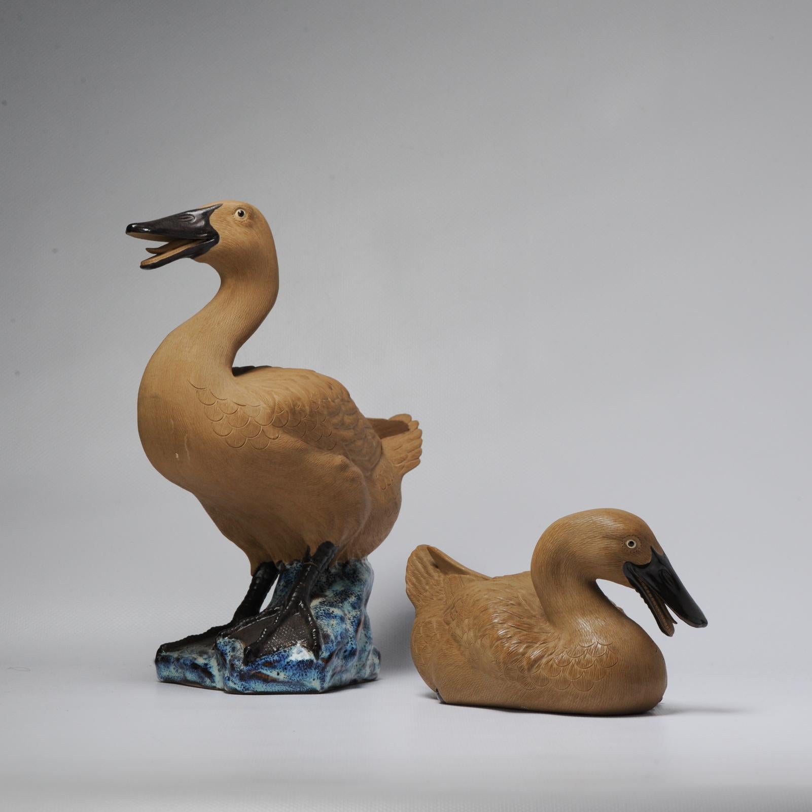 Pair Vintage 1980-1990 Chinese Shiwan Duck Statues China Porcelain For Sale  at 1stDibs
