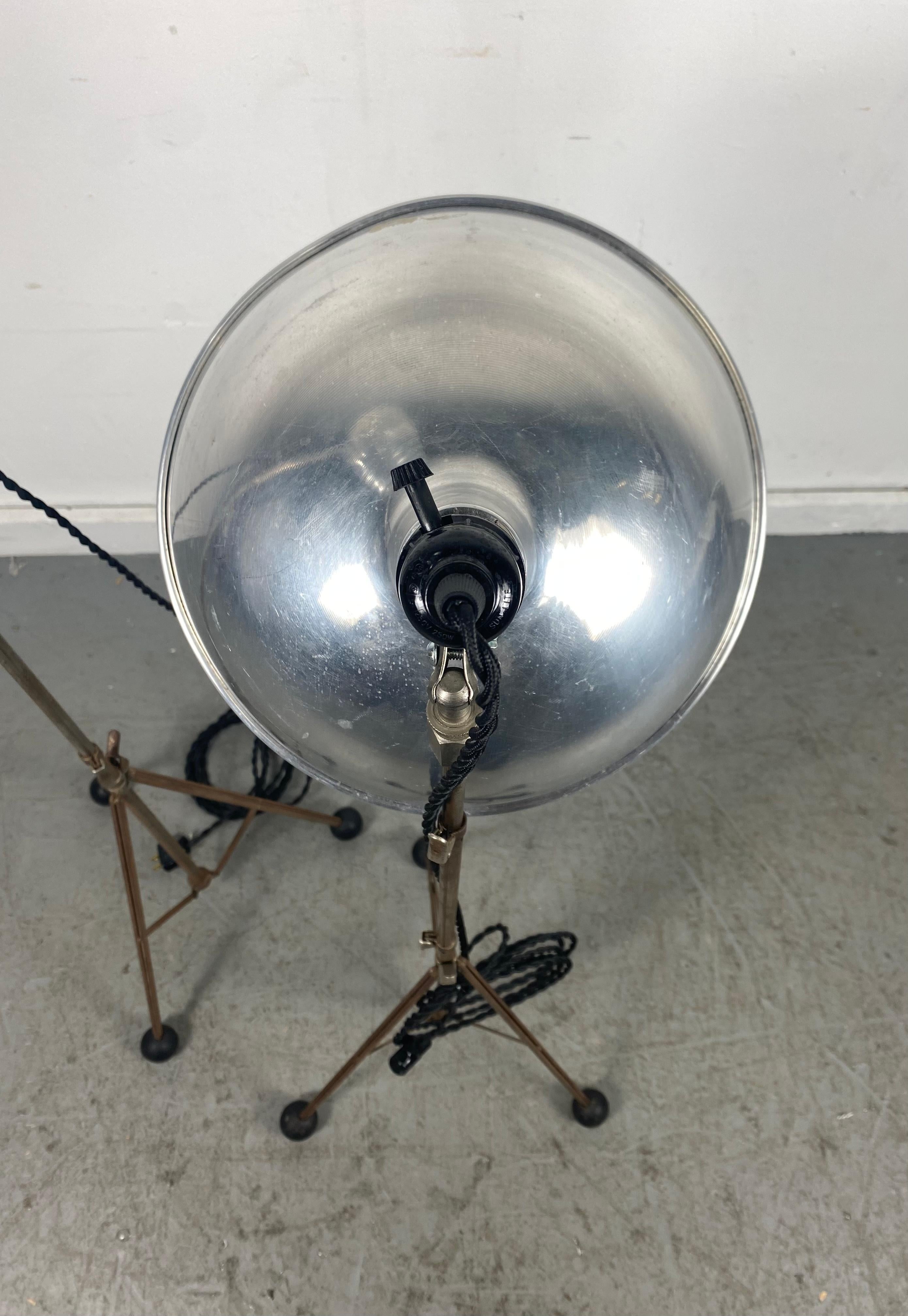 Mid-Century Modern Pair Vintage Adjustable Height Photo Lamps, Industrial, Atomic Tri-Pod Base's For Sale