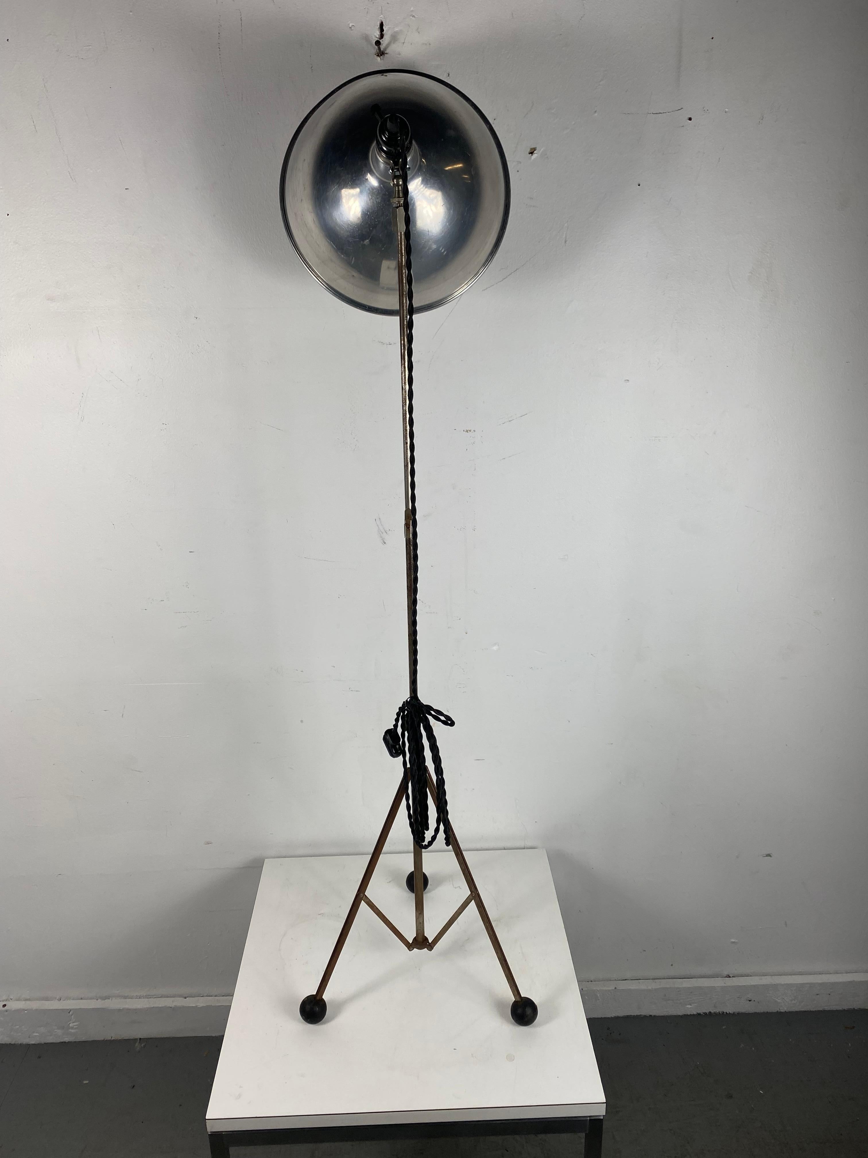 Metal Pair Vintage Adjustable Height Photo Lamps, Industrial, Atomic Tri-Pod Base's For Sale