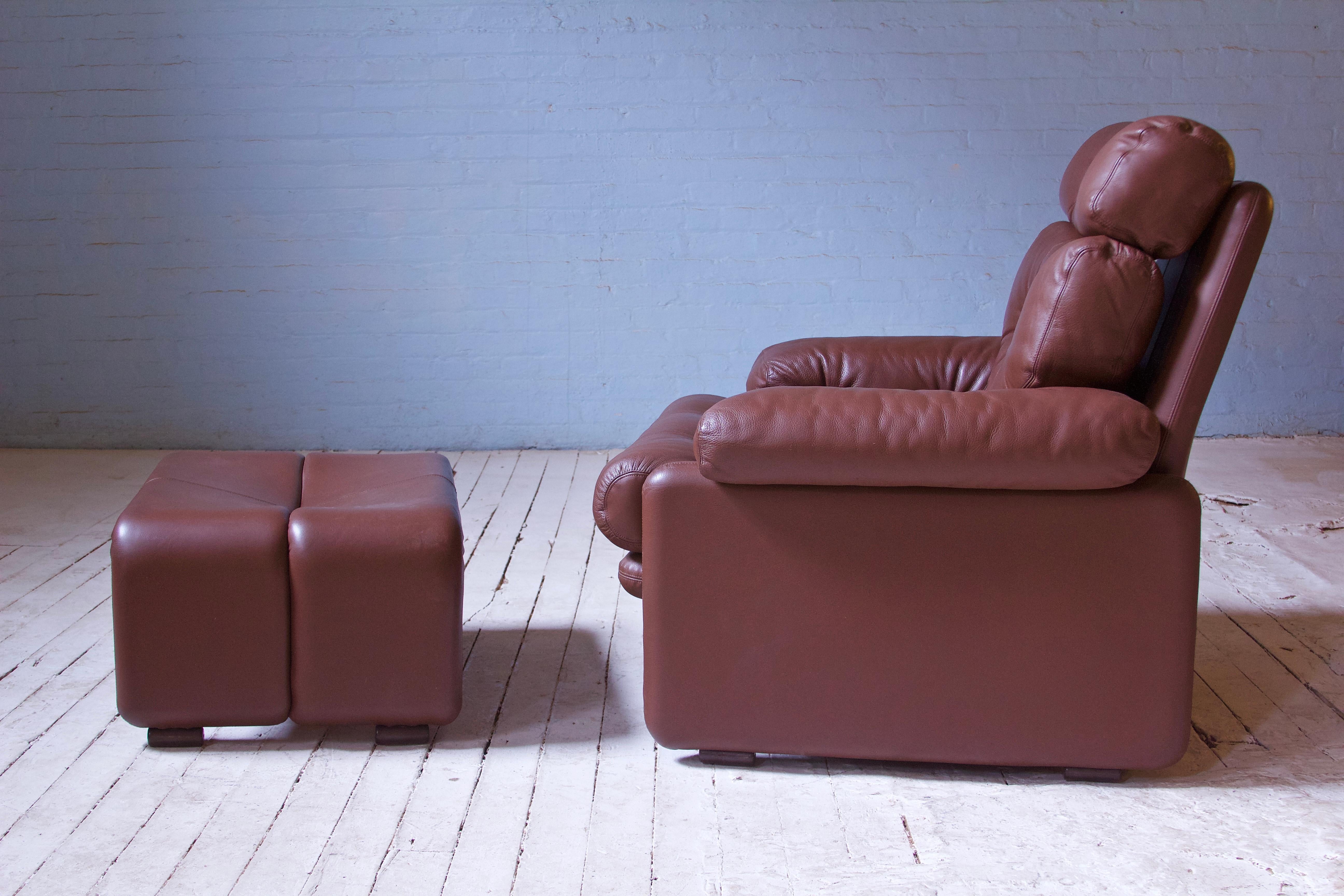 Paire de fauteuils de salon et repose-pieds vintage « Coronado » en cuir Afra & Tobia Scarpa en vente 2