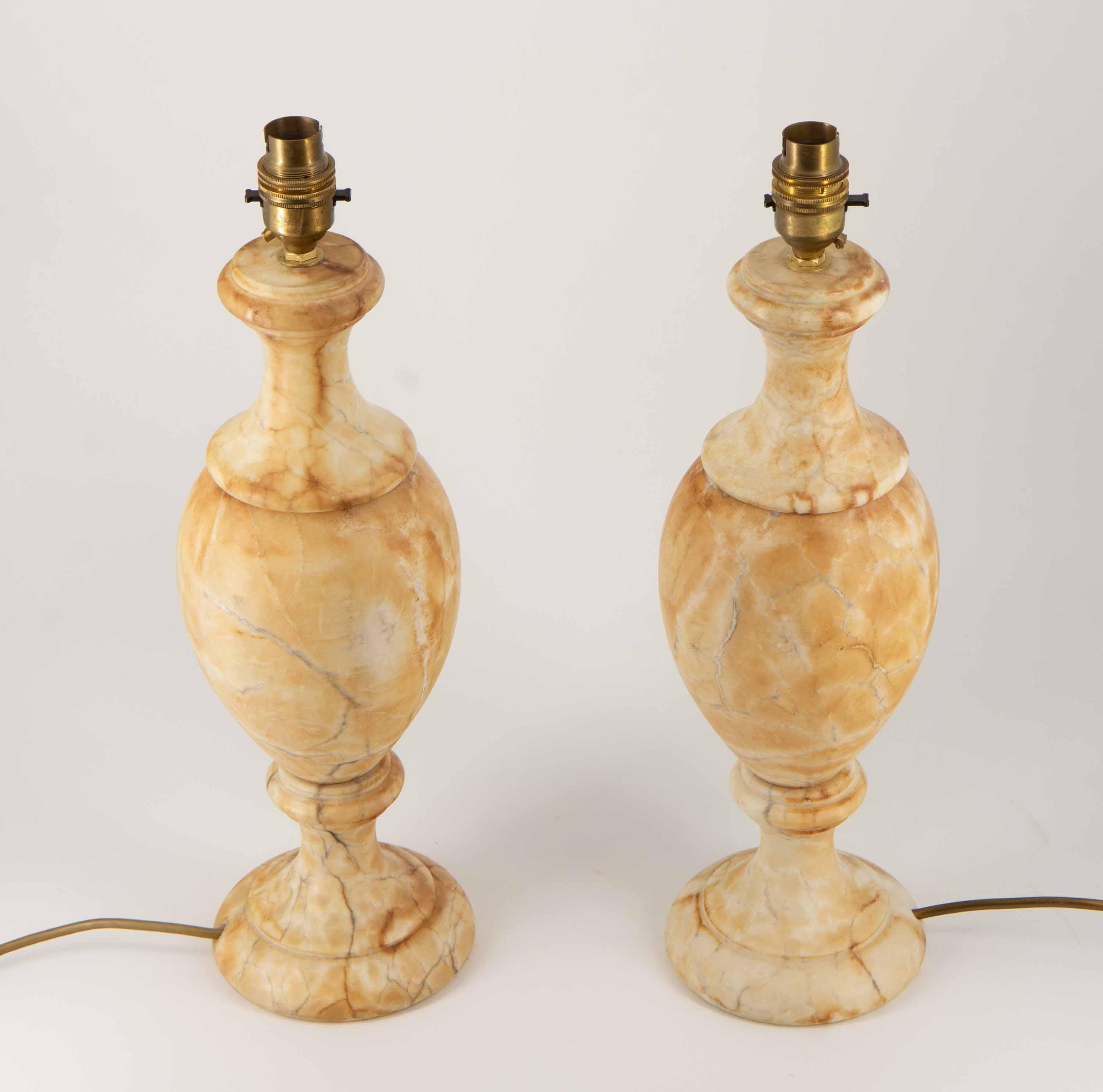 Neoclassical Revival Pair Vintage Alabaster Table Lamps For Sale